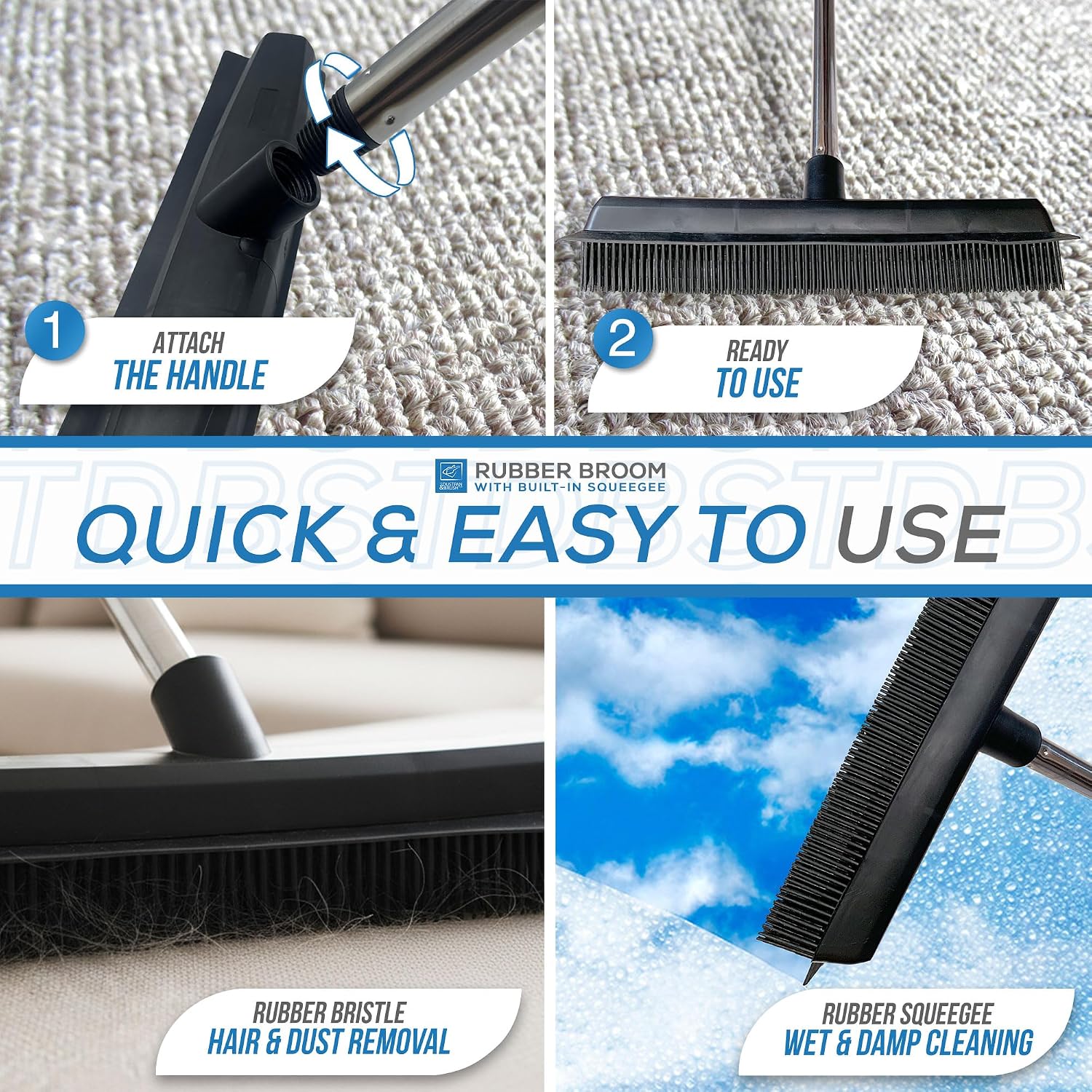 Thumbnail 5 de Rubber Broom Carpet Brush Indoor Floor & Carpet Sweeper with Silicone Bristles and Long Collapsible Handle