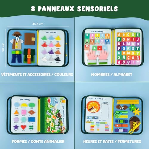 Detalle de BONNYCO Busy Board Montessori en feutre – Mallette d’activités pour motricité fine