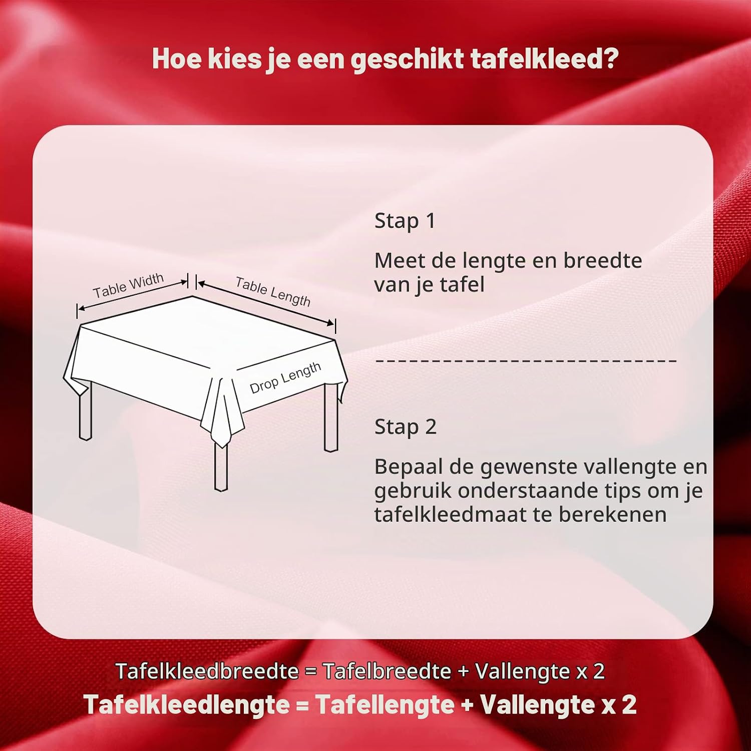 Detalle 2 de DWCN rood tafelkleed 135 x 180 cm, polyester, afwasbaar en waterafstotend
