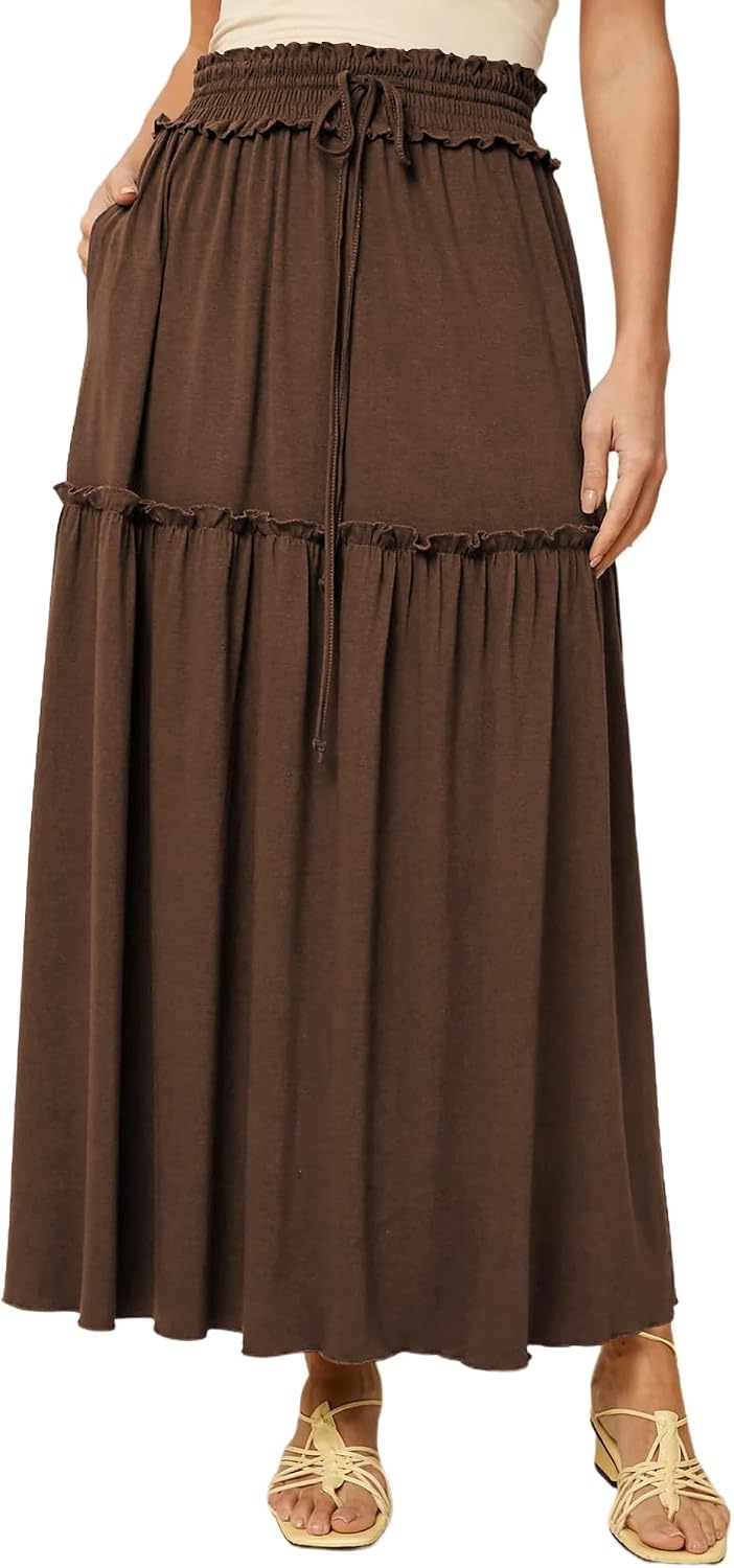 Thumbnail 6 de MAYFASEY Women's Maxi Skirt with Elastic Waist and Pockets – Casual Boho A-Line Midi/Summer Skirt