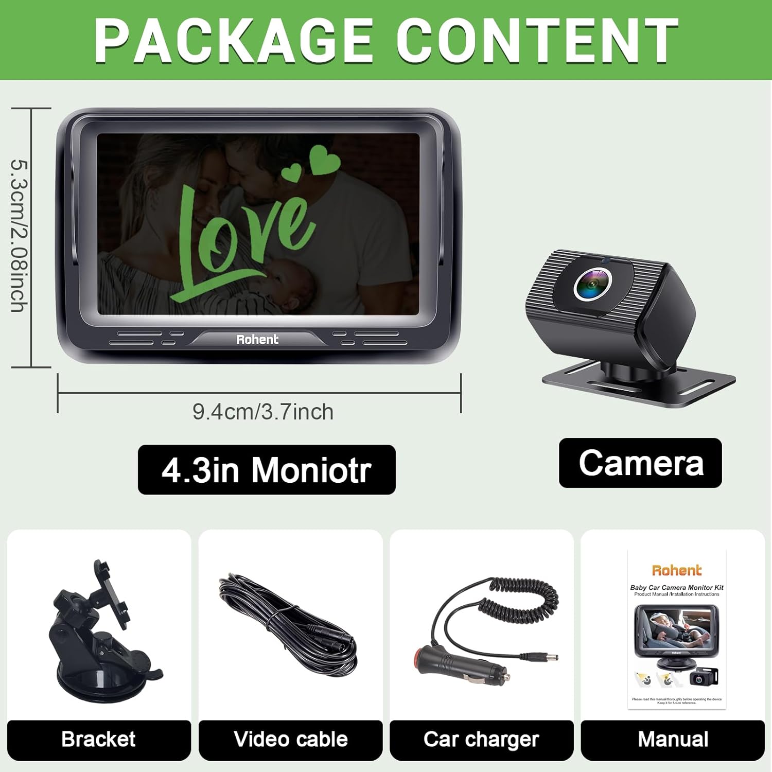 Thumbnail 6 de Rohent N06 Baby Car Camera HD 1080P with 4.3-inch mirror-style screen and night vision