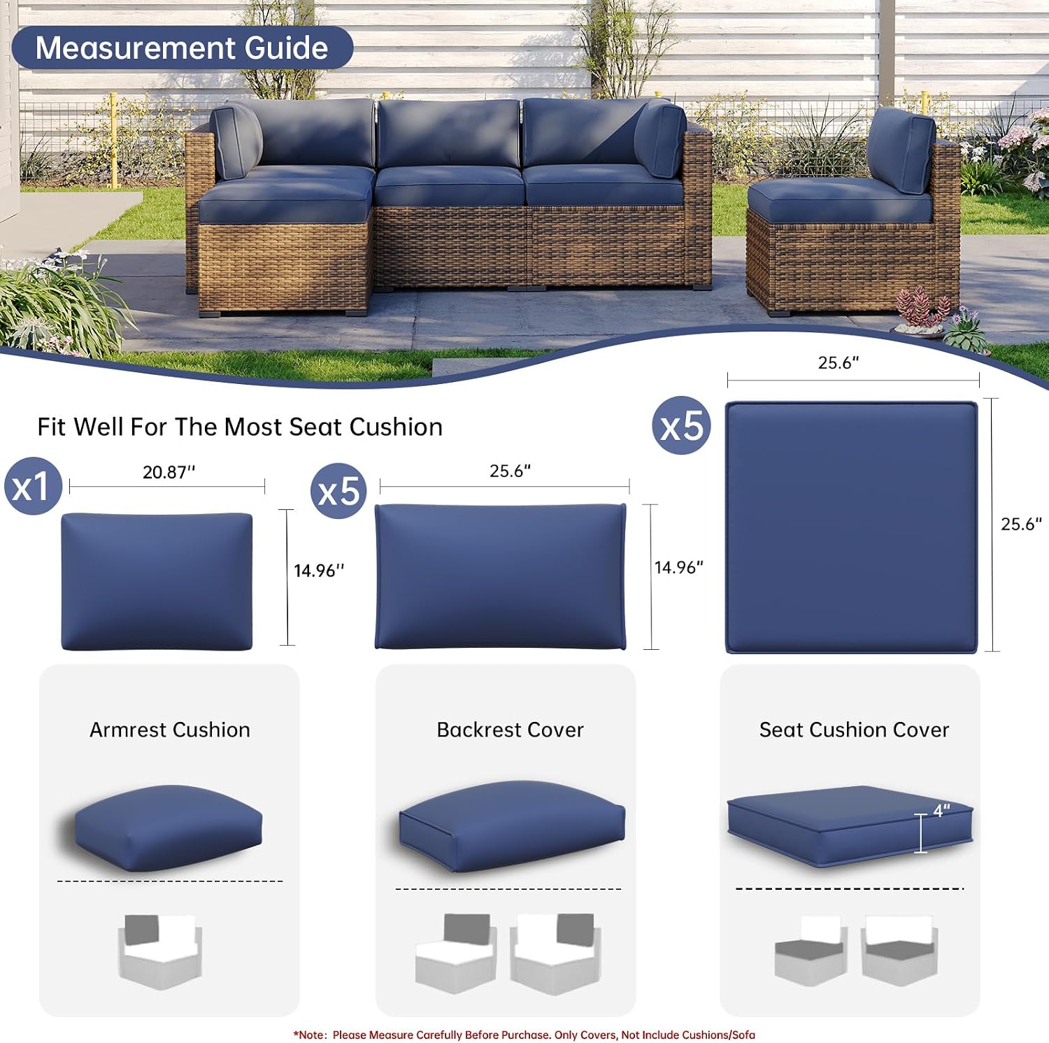 Detalle 2 de Aoxun Patio Cushion Covers 11-Piece Set