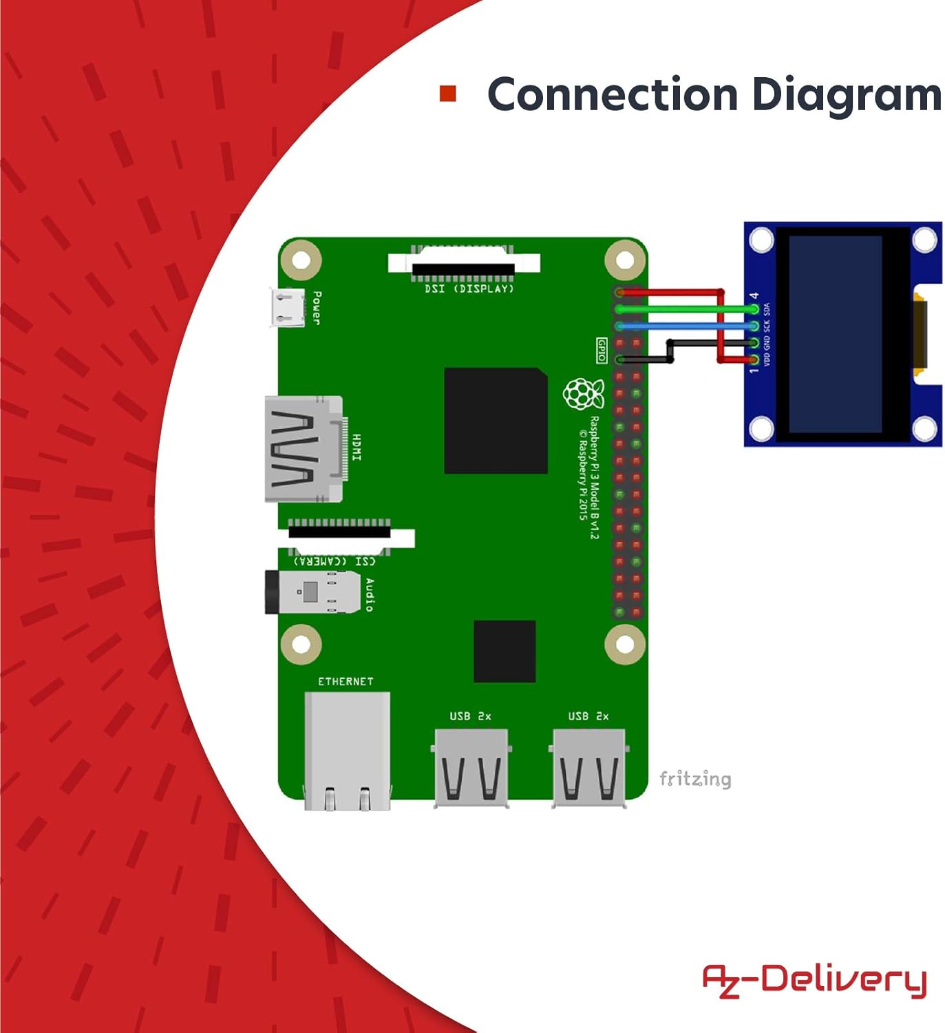Detalle de AZDelivery 1,3" OLED Display (128×64) mit I2C & SSD1106 für Arduino und Raspberry Pi