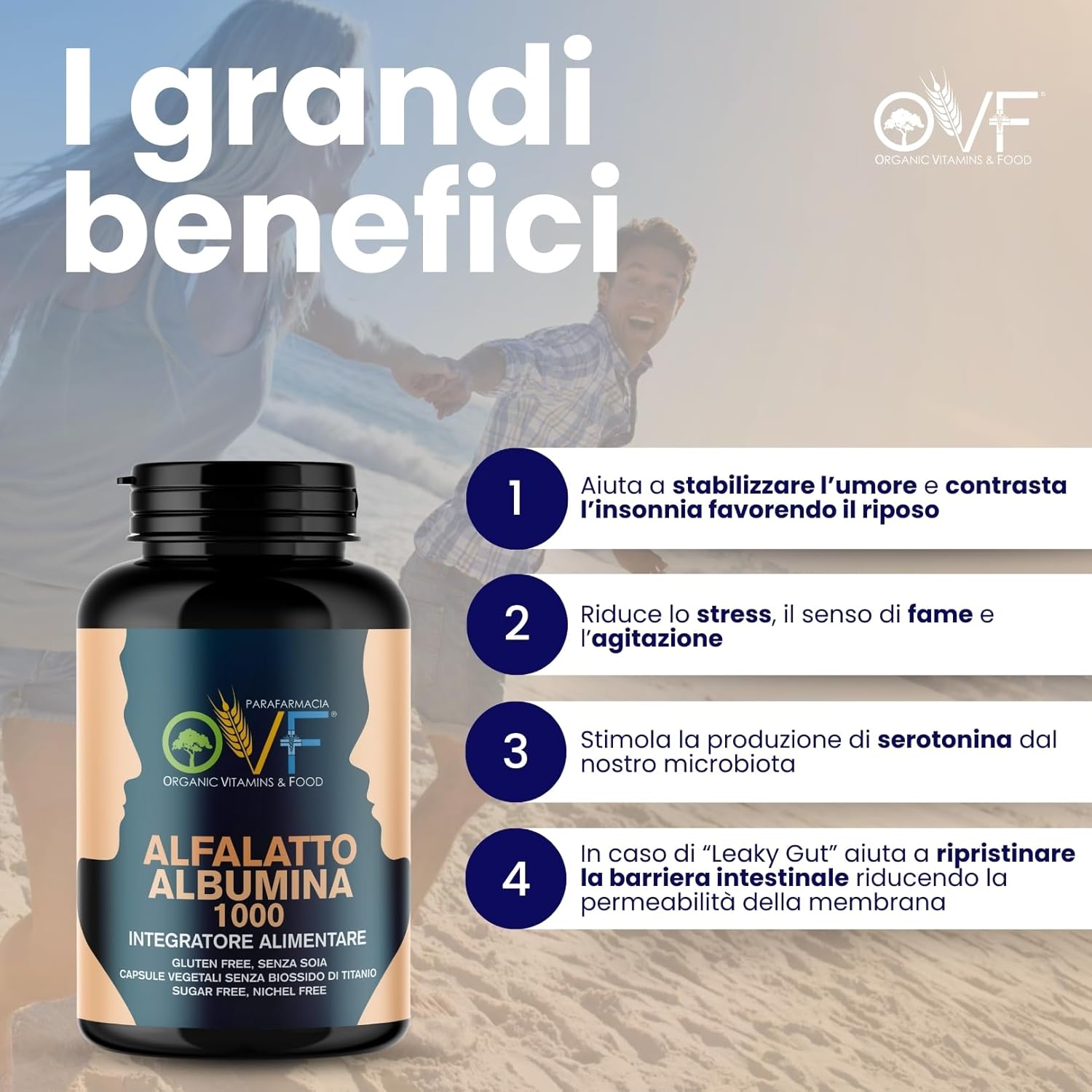 Detalle de OVF Alfa-Lattoalbumina – Capsule vegetali, 120 pezzi da 250 mg, supporta intestino e difese | Made in Italy