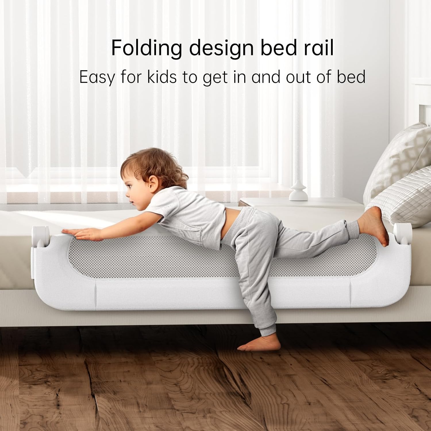 Detalle de UPGOGO G2 Folding Toddler Bed Rail, White, 43-Inch with U-Shaped Base