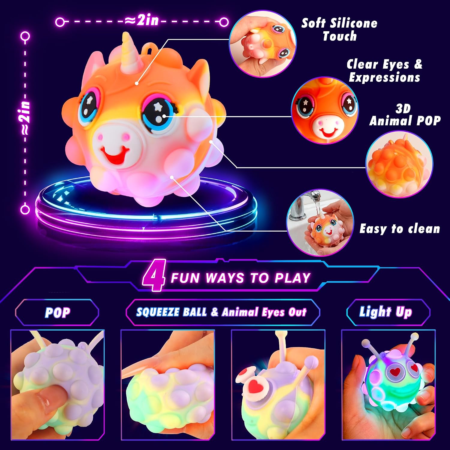 Thumbnail 1 de Party Favors for Kids: 18-Pack Light Up Animal Pop Fidget Toys