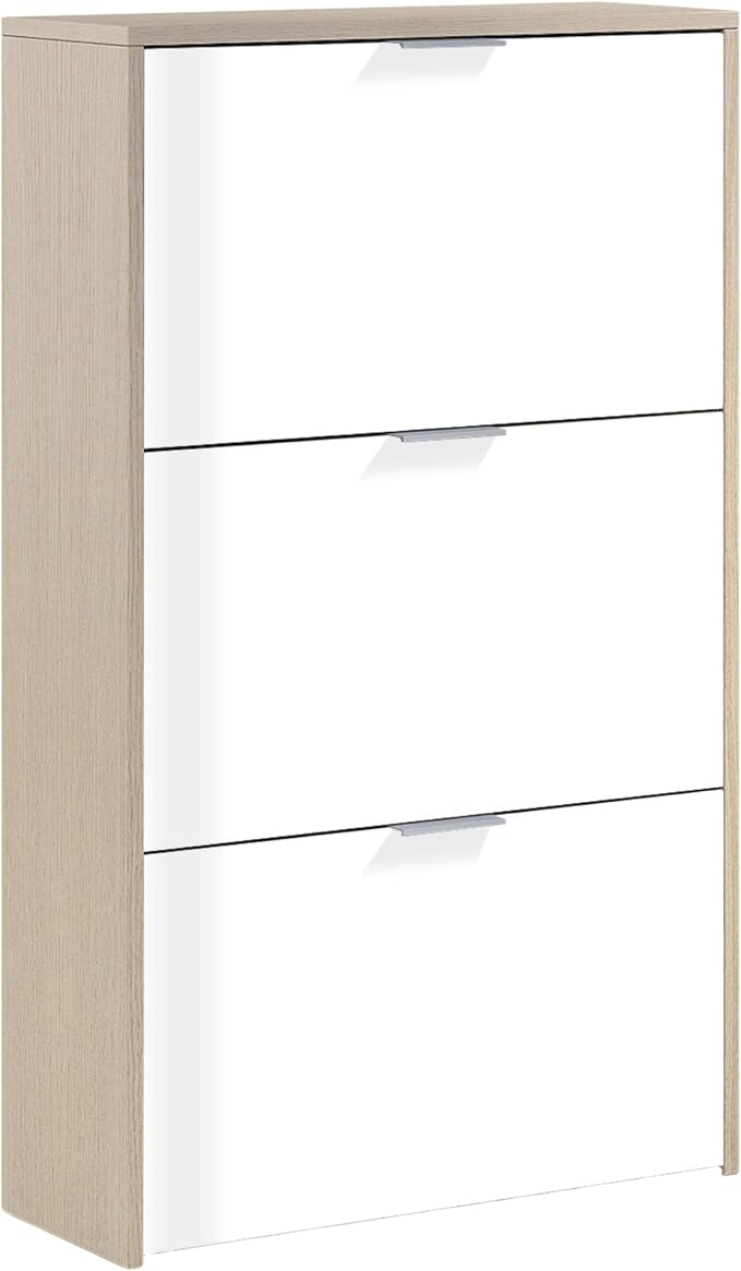 Habitdesign Zapatero 3 Puertas Blanco Brillo y Roble Canadian