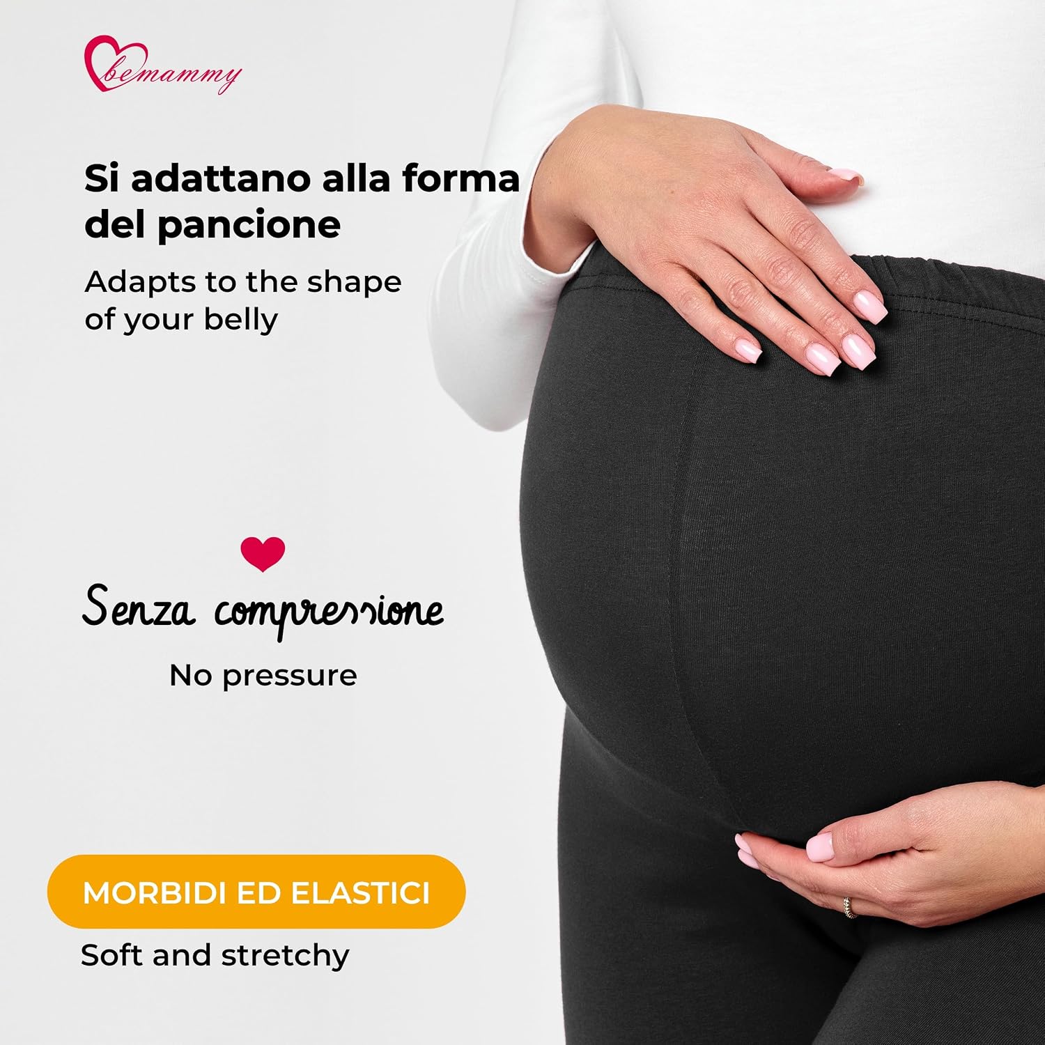 Detalle de Be Mammy Leggings premaman lunghi a vita alta BE20-230 in cotone con elastan