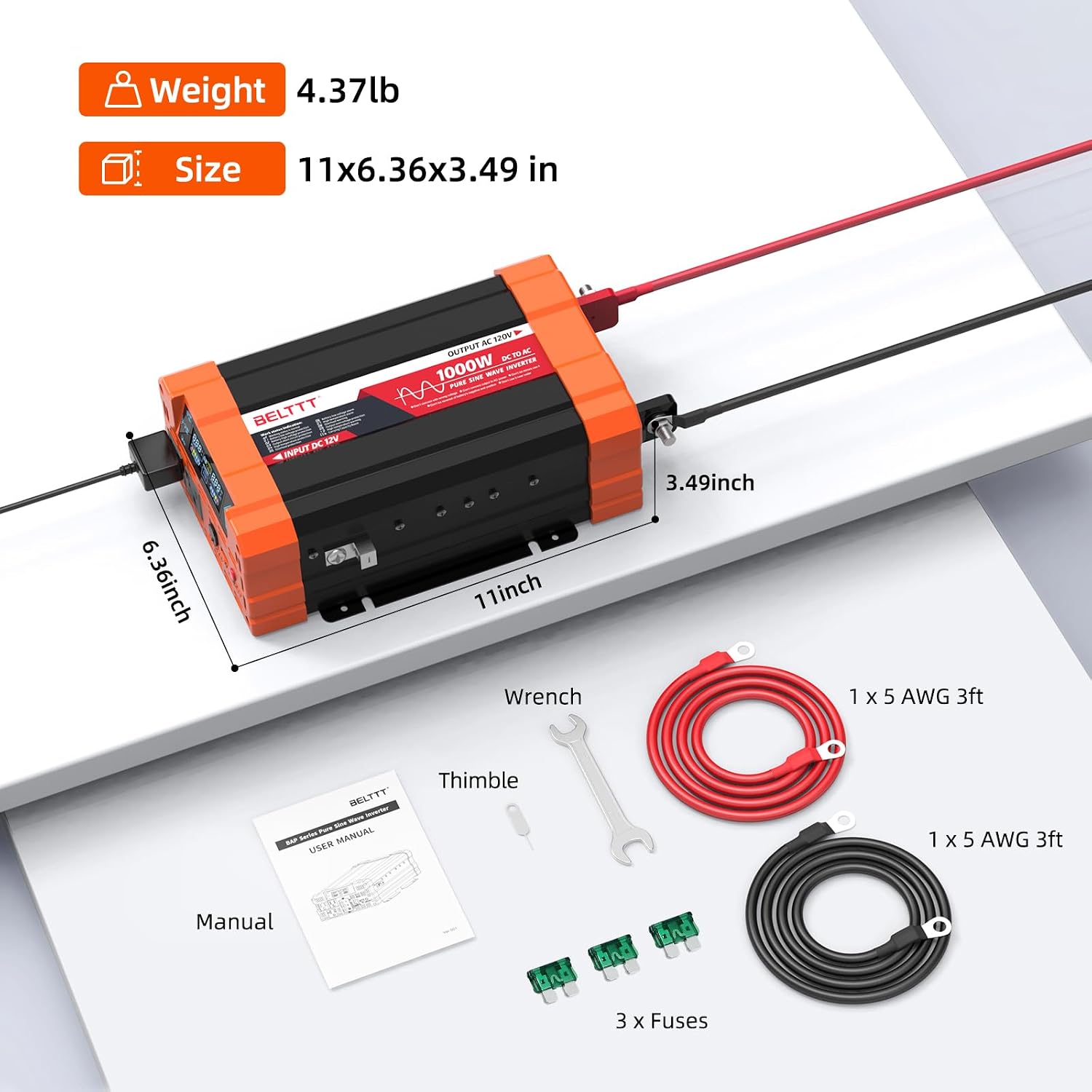 Detalle de BELTTT BAP1000A 1000W Pure Sine Wave Inverter with LCD and Dual AC Outlets