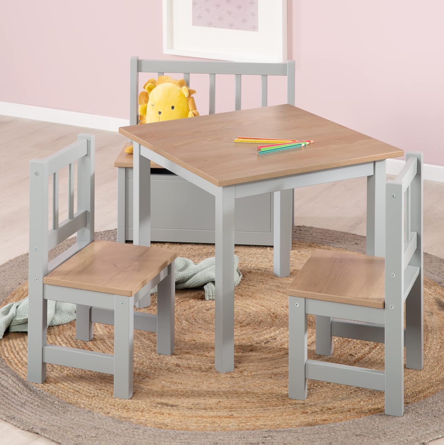 Thumbnail 1 de roba Kindersitzgruppe Woody – 2 Stühle, 1 Tisch, Holzdekor in Taupe