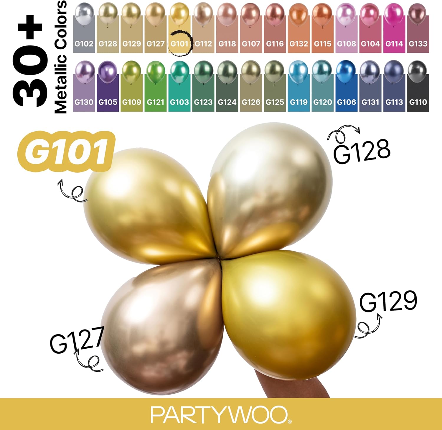Thumbnail 3 de PartyWoo Gold-G101 Metallic Gold Balloons, 155-Piece Set in Four Sizes