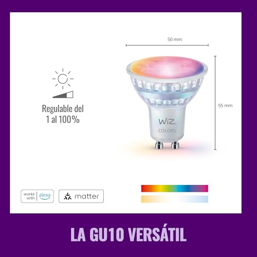 Detalle de WiZ Foco Inteligente LED de cristal GU10 RGB (4 uds) – compatible con Alexa, Google Assistant y Apple Home