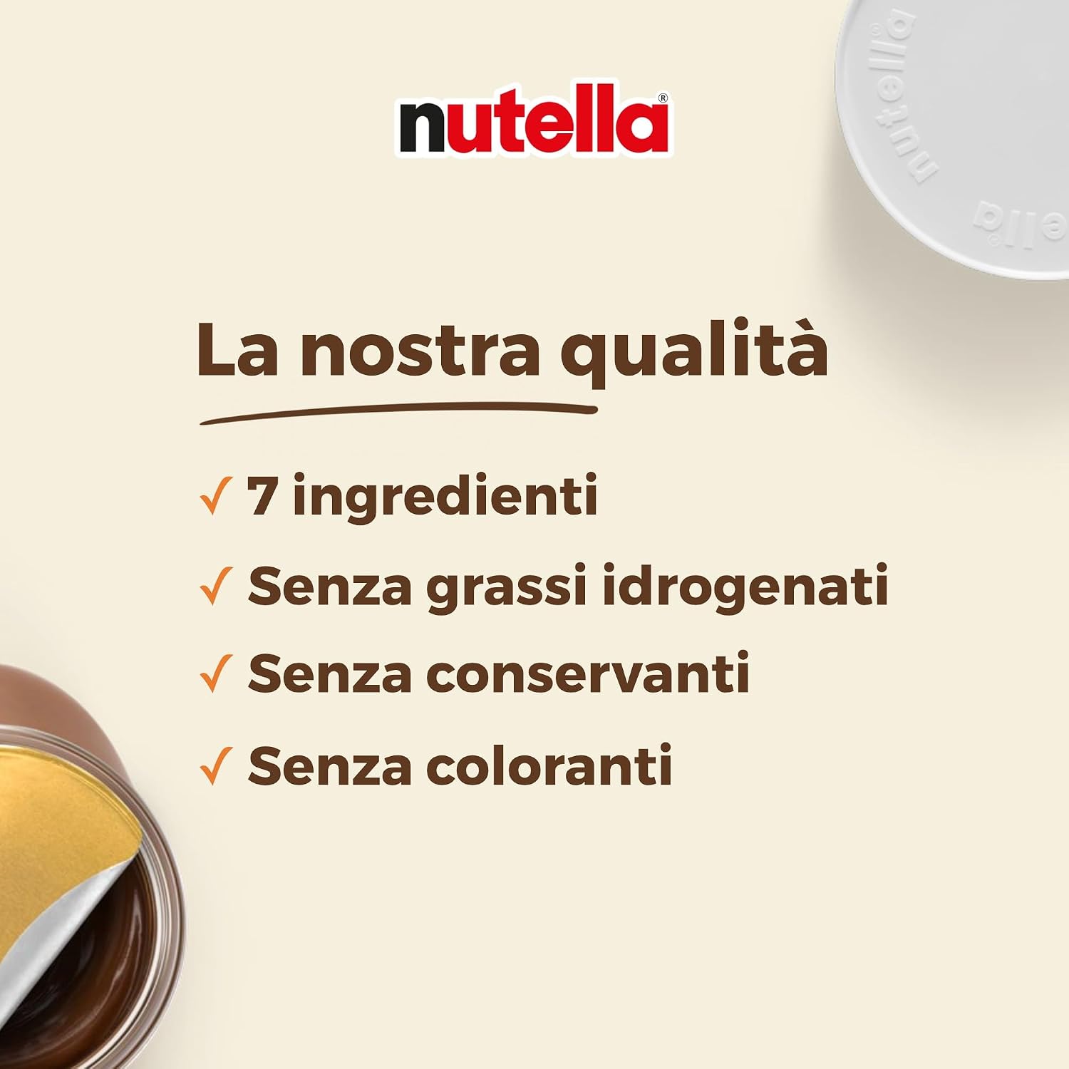 Detalle de Nutella Crema Spalmabile alle Nocciole e Cacao – 64 vasetti da 25 g, senza glutine e conservanti