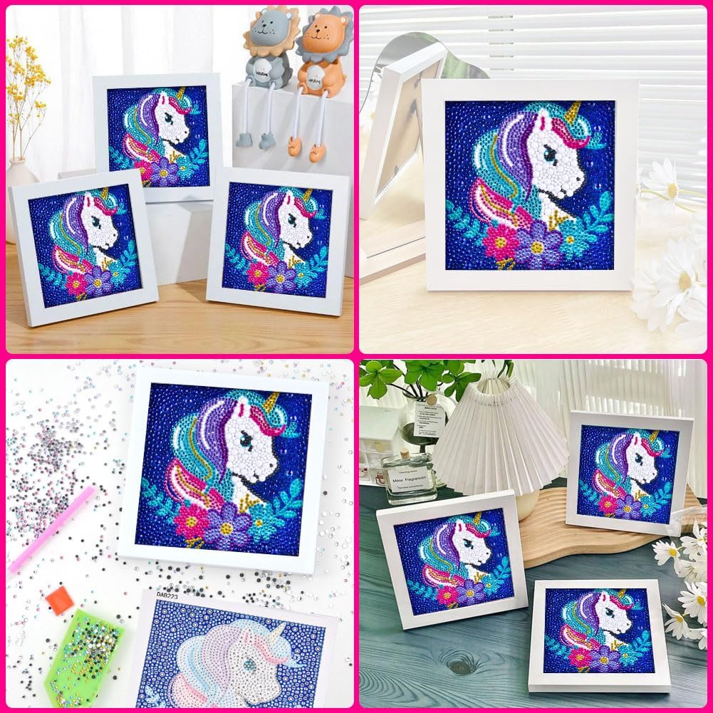 Detalle de Kit Diamond Painting 5D AUAUY con cornice in legno e tema Unicorno