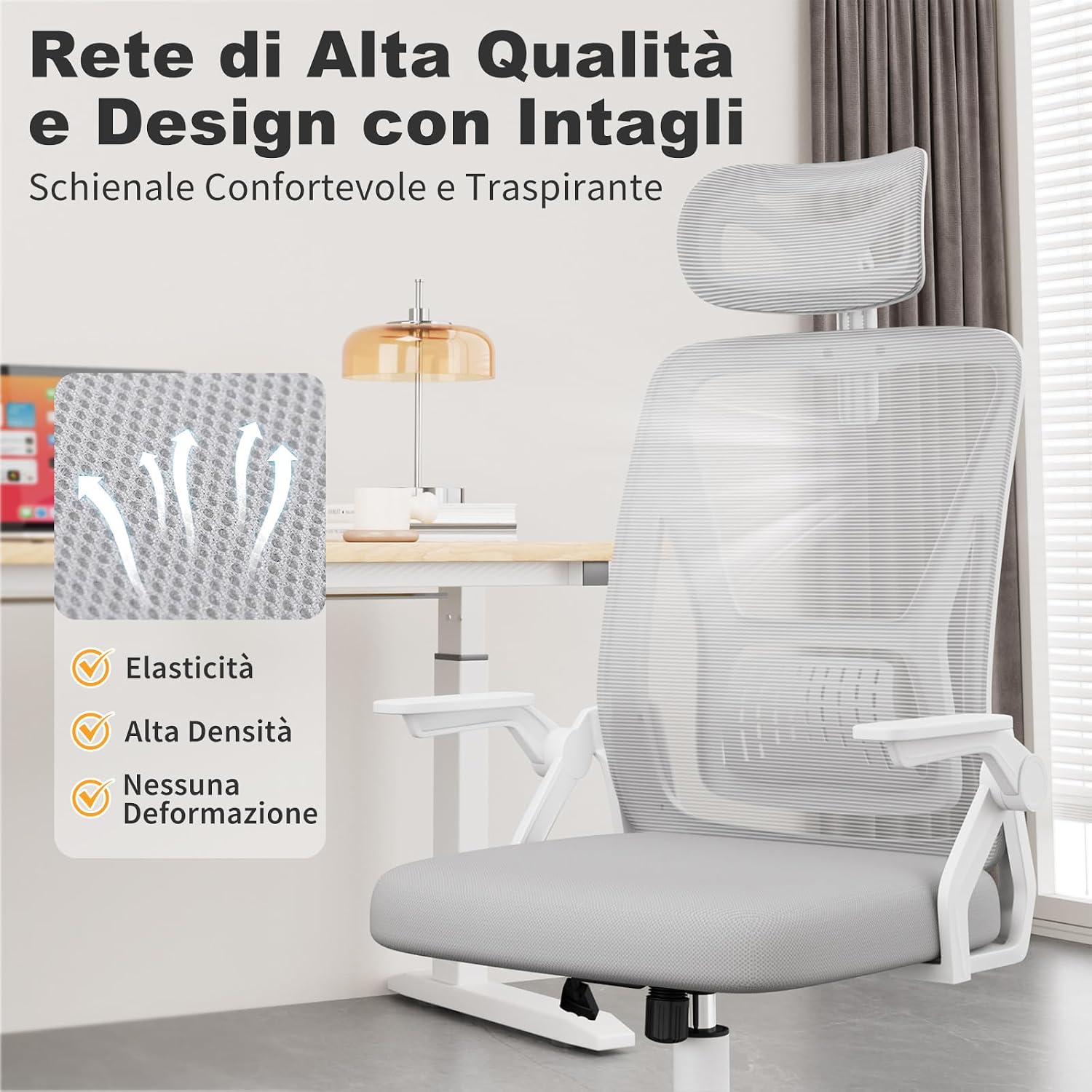 Thumbnail 3 de Naspaluro Sedia da Ufficio con Braccioli Ribaltabili e Poggiatesta: Ergonomia, Versatilità e Comfort per la Scrivania