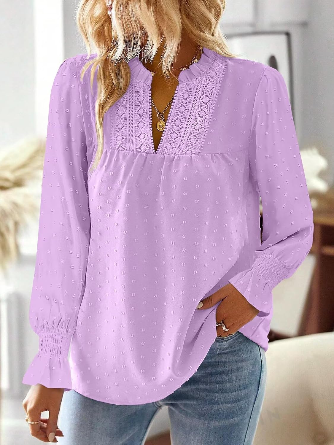 Detalle 2 de TUUHAW Langarmshirt Damen Herbst Boho Top