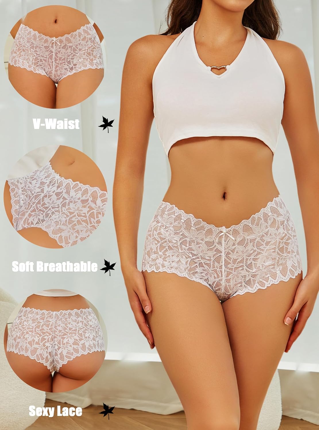 Detalle 2 de ALL OF SHE Lace Boyshort Underwear, 5-Pack of Plus Size V-Waist Panties