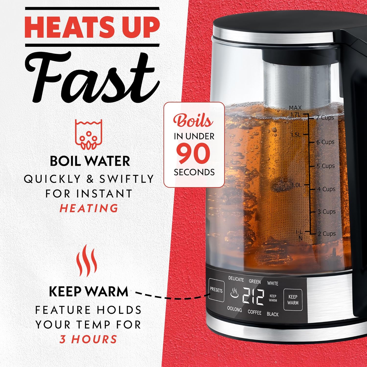 Thumbnail 3 de Gourmia Programmable Digital Glass Kettle 1.7L