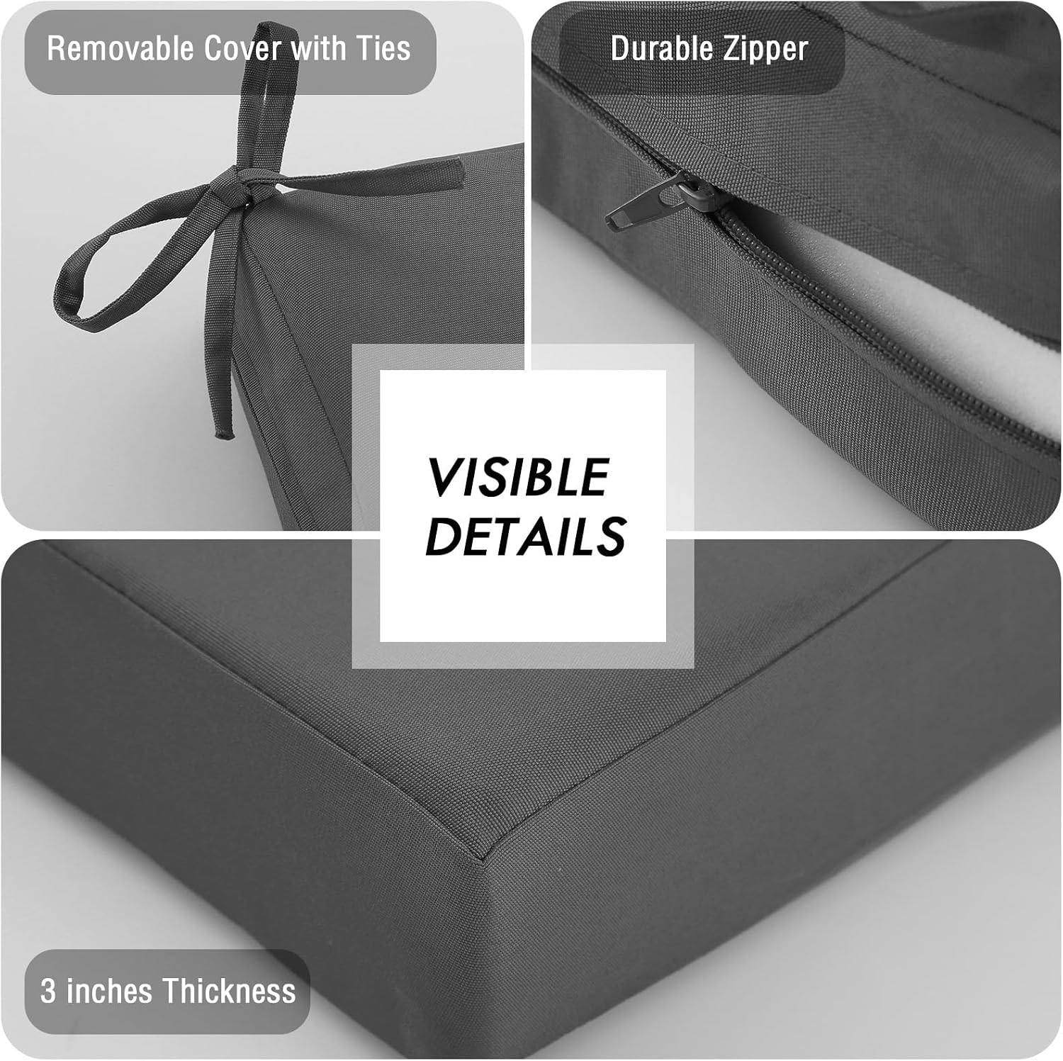 Detalle de PRIMEPATIO 8cm memory foam outdoor garden bench cushion (dark grey) with waterproof cover and ties
