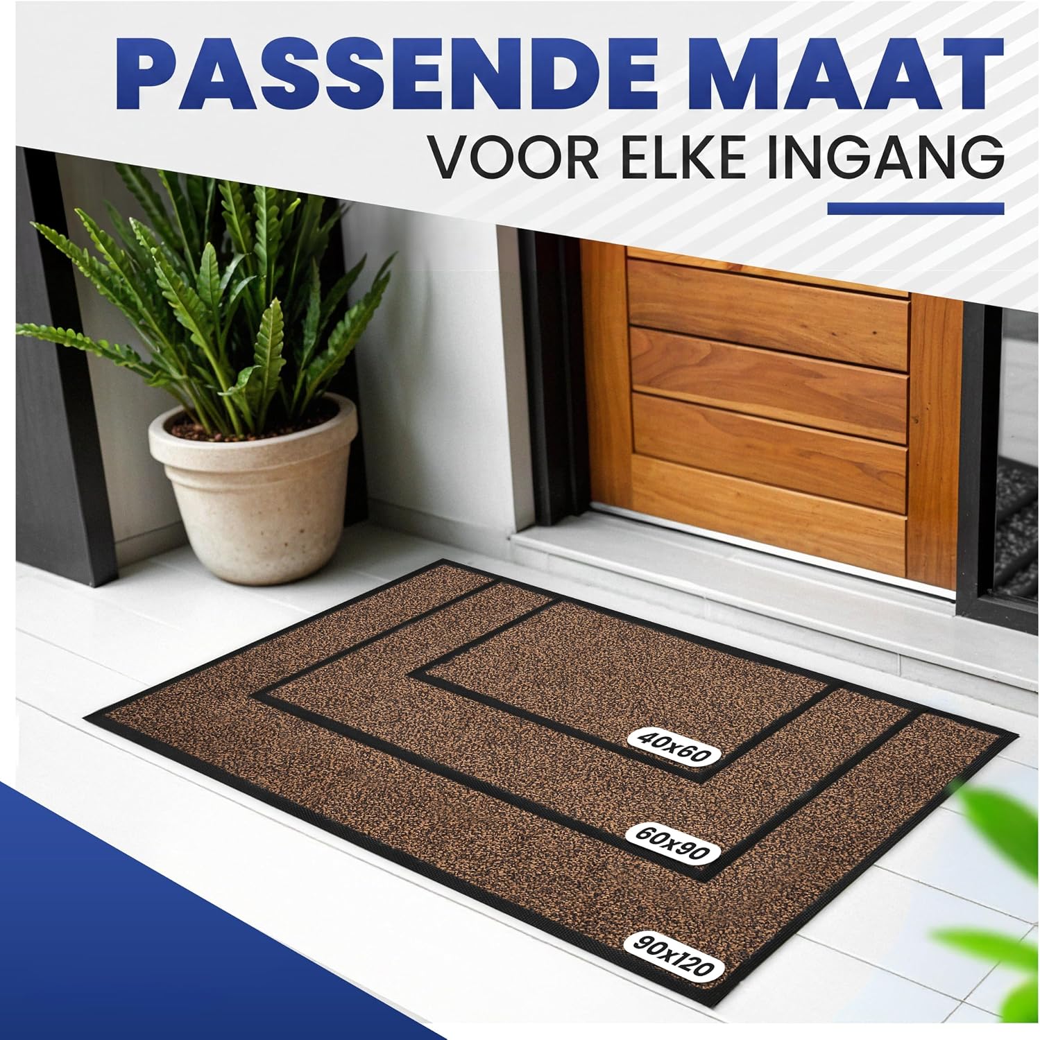 Thumbnail 2 de Mibao deurmat wasbaar antislip, 40 x 60 cm, bruinzwart