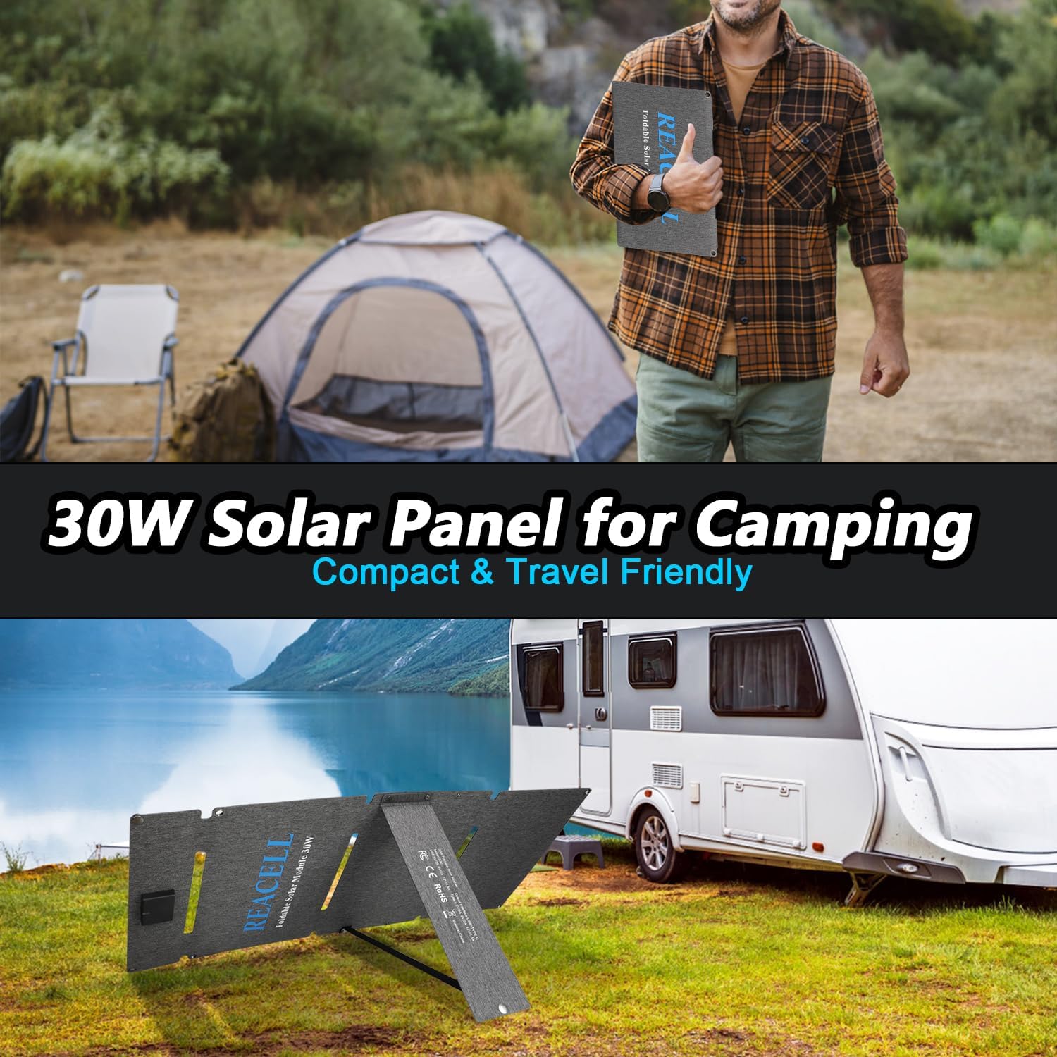 Thumbnail 4 de REACELL Chargeur Solaire 30W Portable avec Ports USB-C et USB-A — Panneau Pliable Étanche IP65