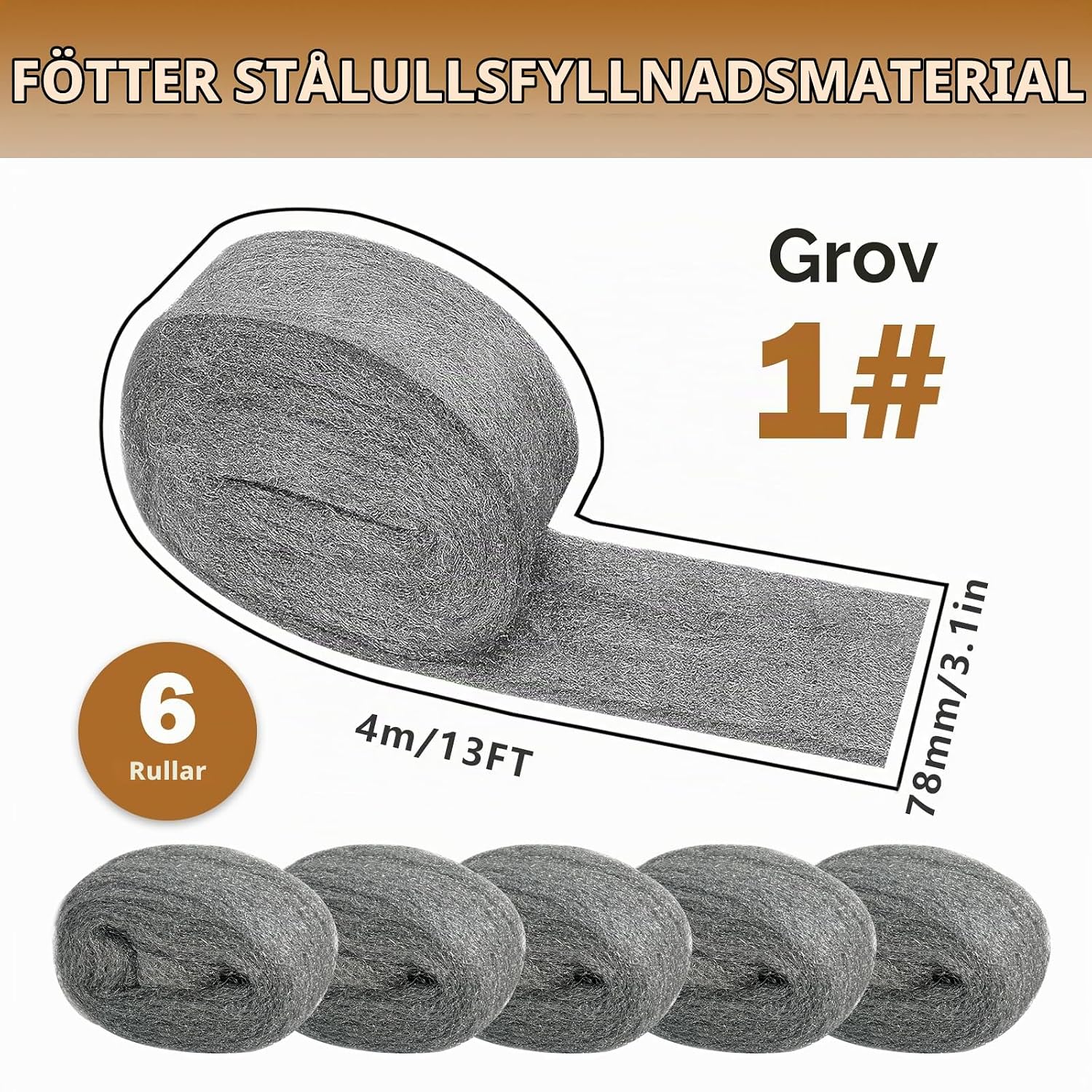 Detalle 2 de Geogieew GSR-6-01 stålull, 6-pack, grov kornstorlek 24 för musskydd