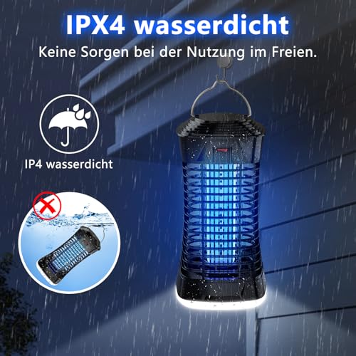 Detalle de Loowoko Mückenlampe 4200V – effektiver, chemiefreier Insektenvernichter für Innen & Überdachte Außenbereiche