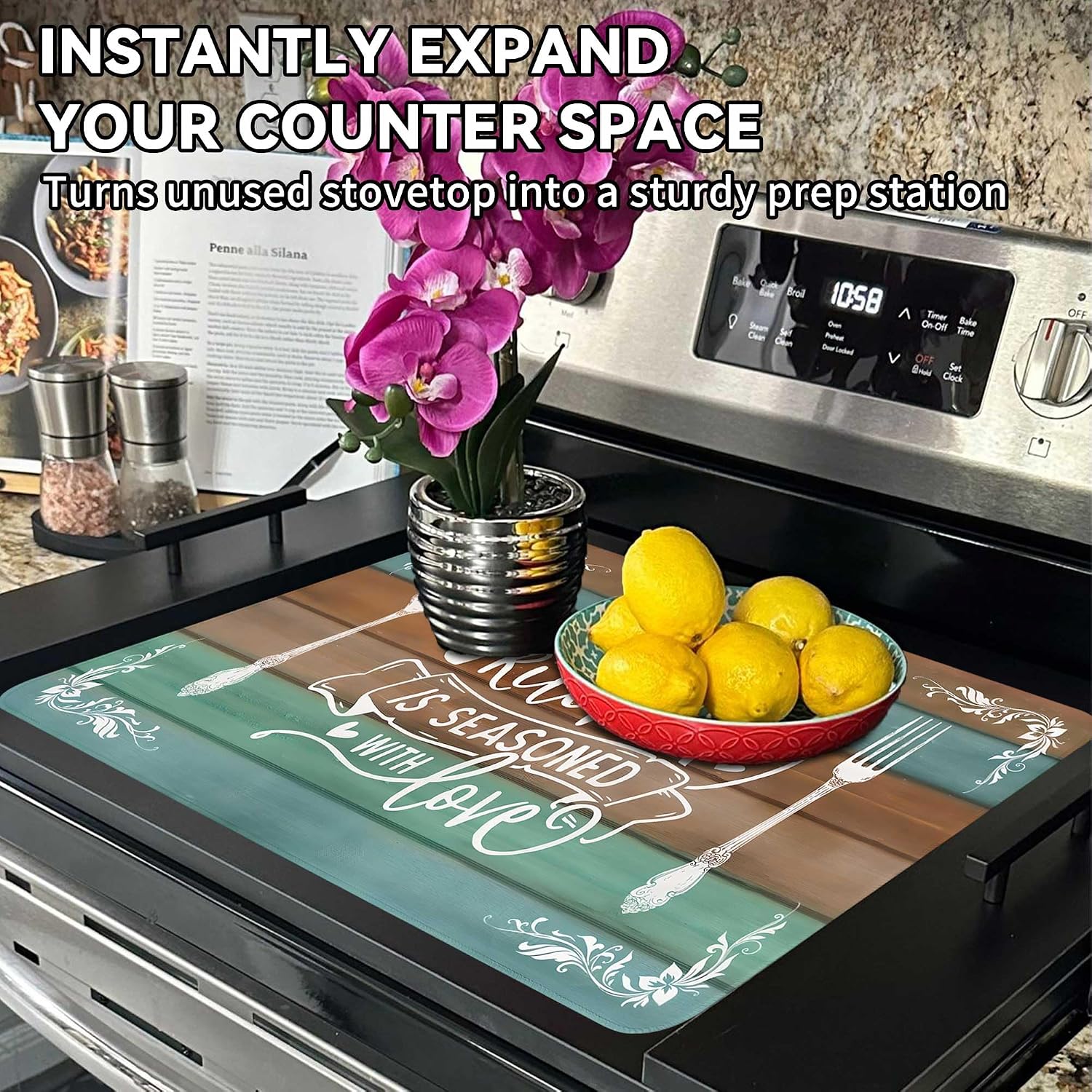 Thumbnail 6 de Noulmea Noulmea Rustic Wooden Striped Electric Stove Top Cover, 28" x 20