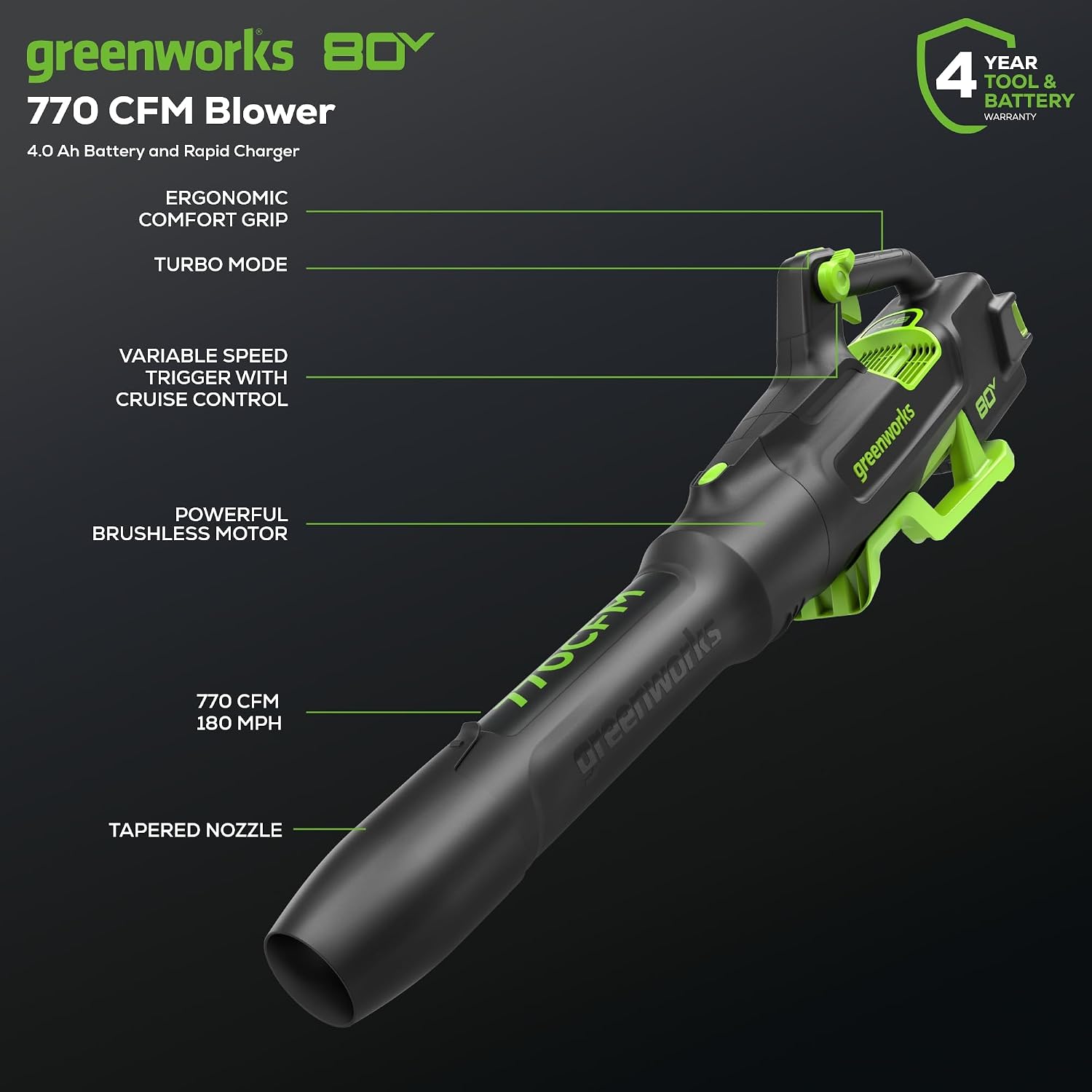 Detalle de Greenworks electric leaf blower 770 CFM