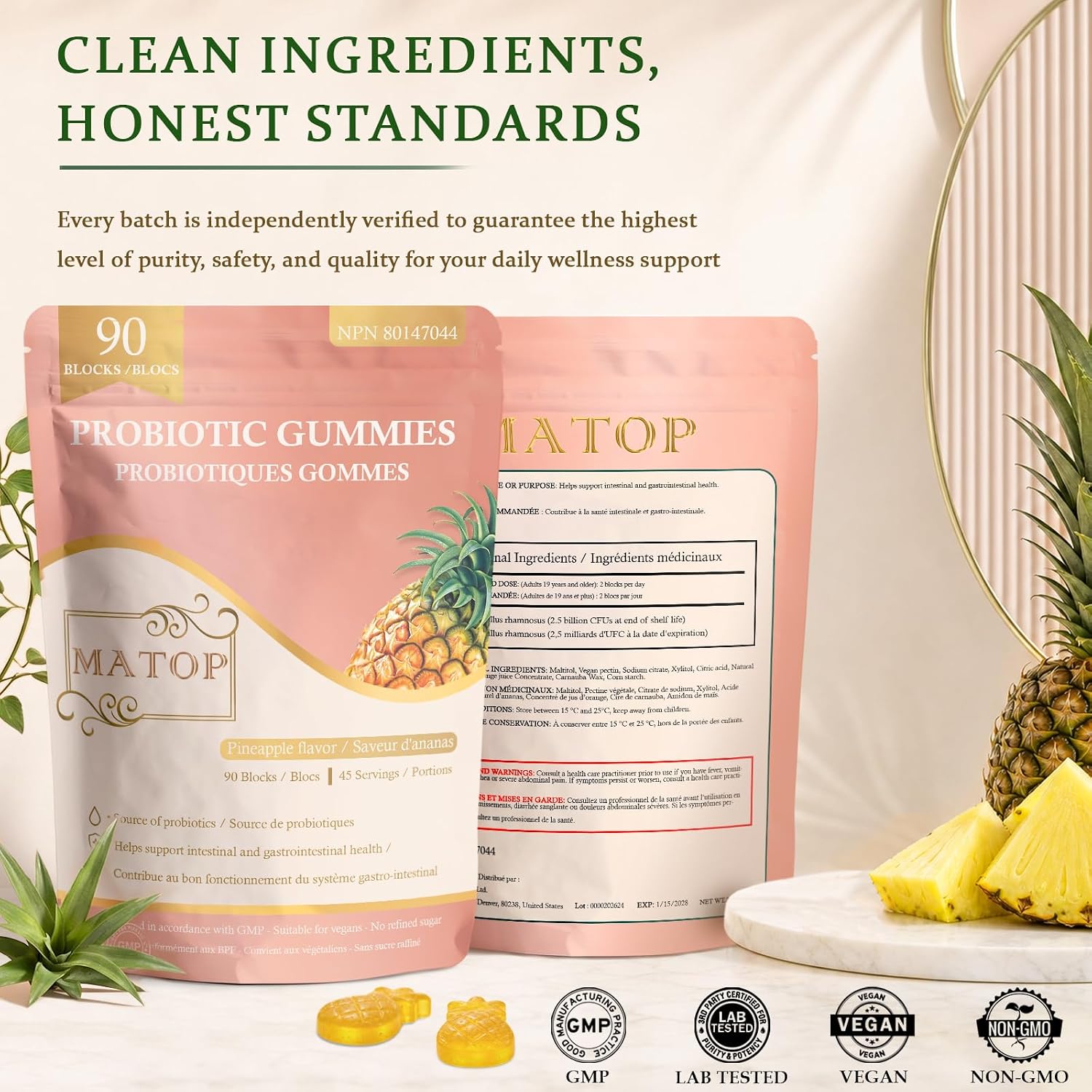 Thumbnail 3 de MATOP Probiotic Gummies for Feminine Balance, Pineapple, 90 Count