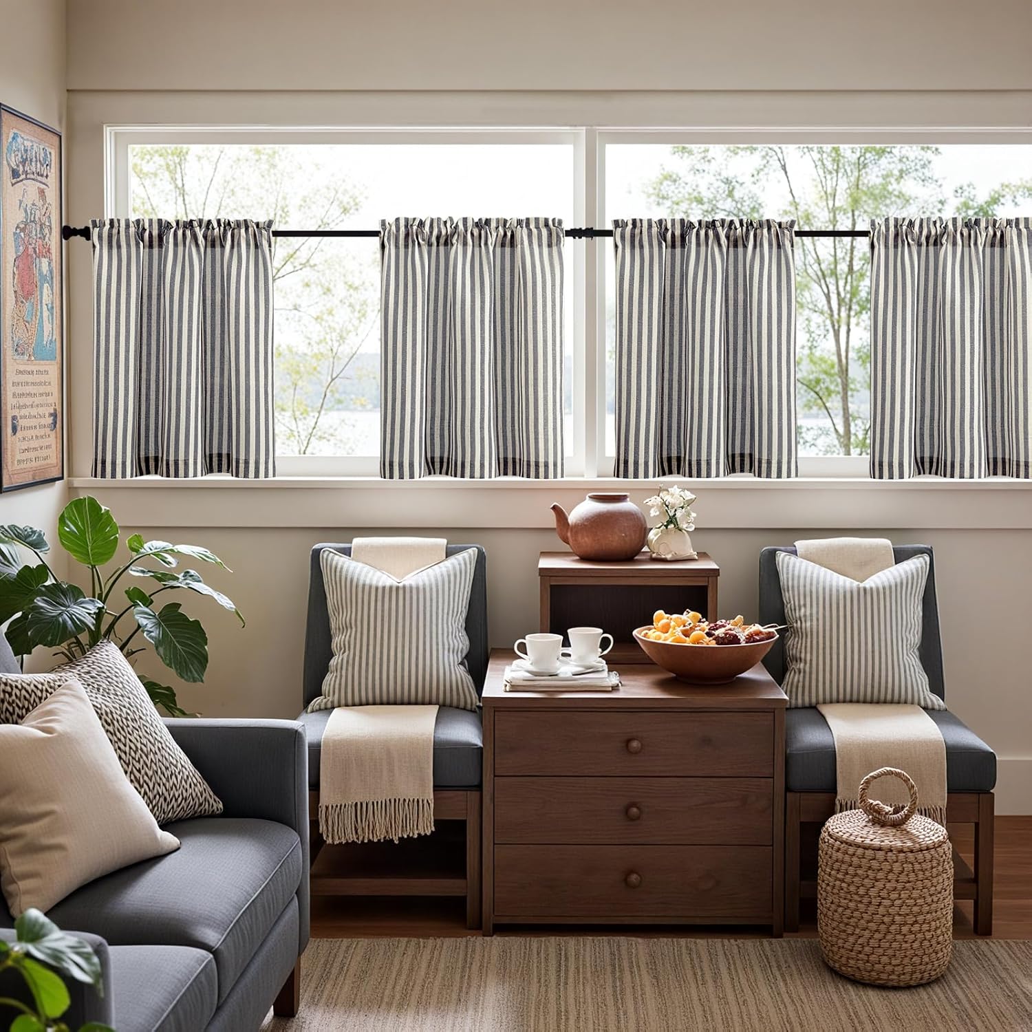 Thumbnail 2 de Jinchan Striped Linen Curtains 24"