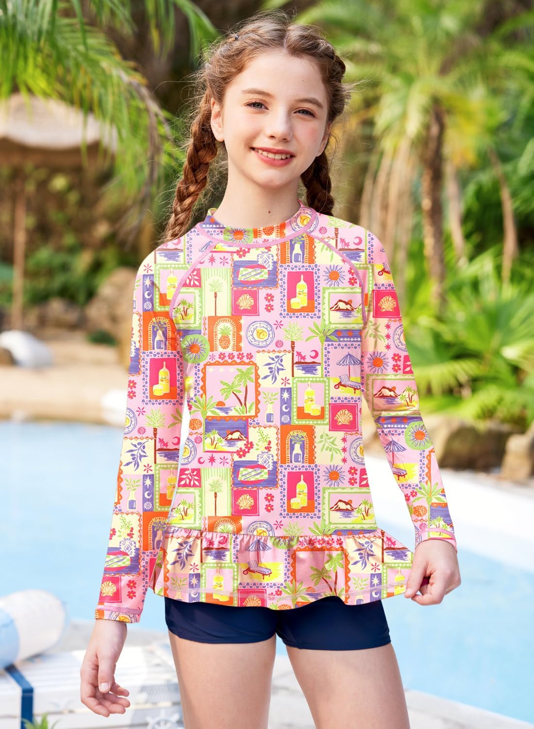 Thumbnail 4 de BesserBay Mädchen UV Shirt UPF 50+ Raglanärmel mit Rüschensaum (110–160) – Sonnenschutz fürs Wasser