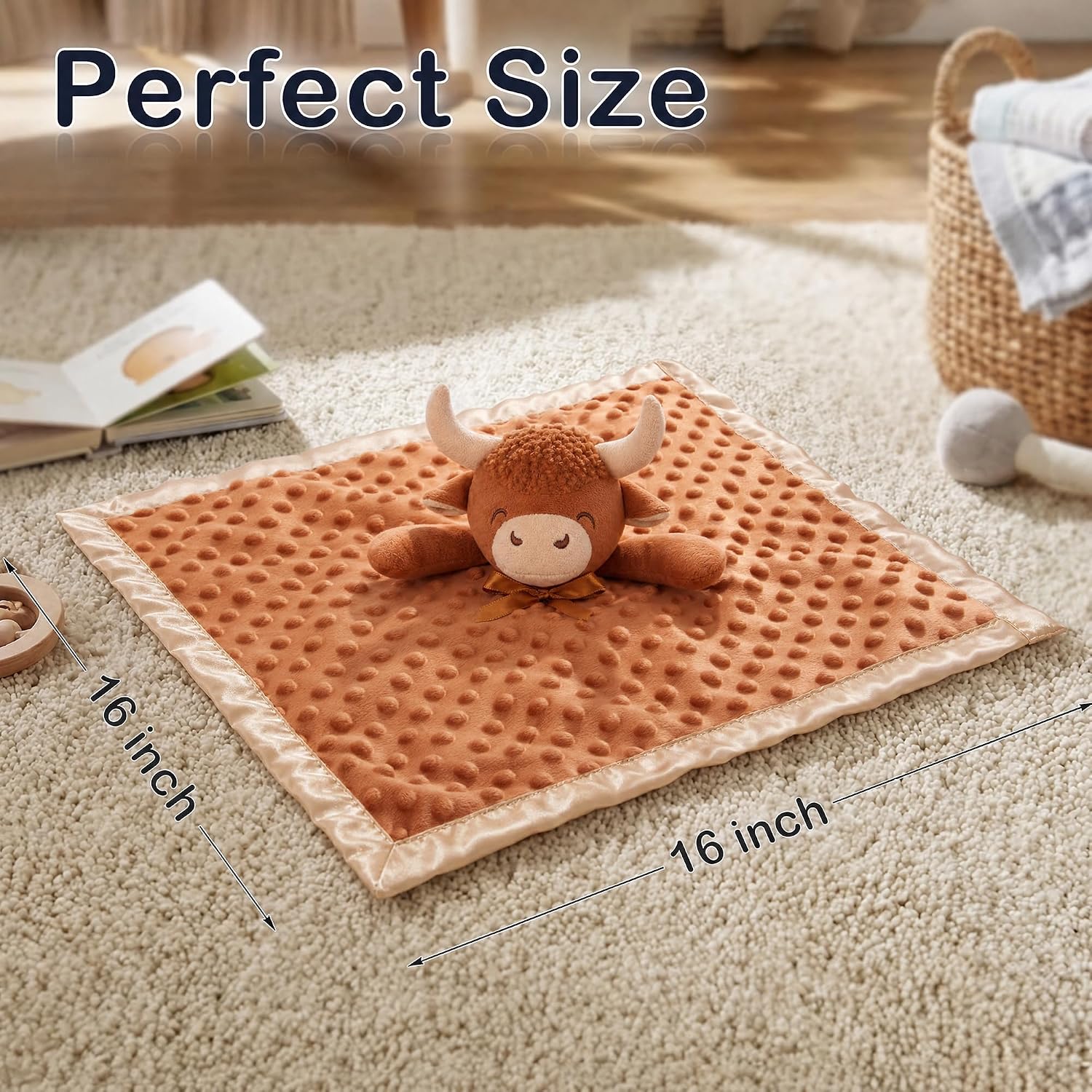 Detalle de Pro Goleem Highland Cow Security Blanket, 16-Inch Brown Lovey