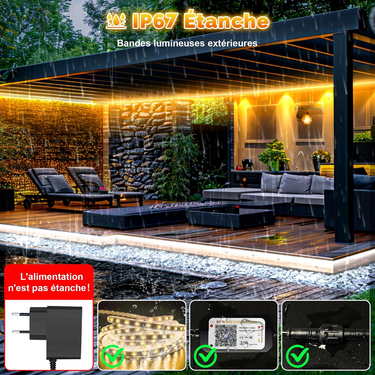 Detalle 2 de TENDIST LED-list för utomhusbruk, 20 m, IP67 och dimbar 3000–6500 K