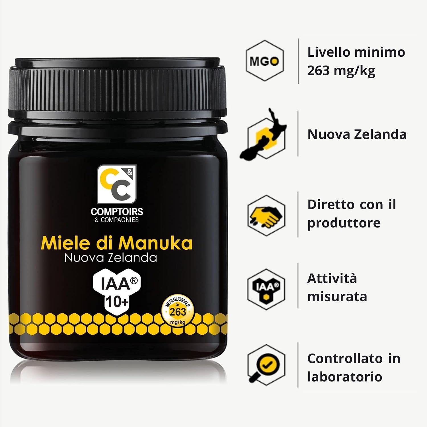 Thumbnail 5 de Comptoirs et Compagnies Miele di Manuka MGO 263 IAA10+ dalla Nuova Zelanda (250 g)