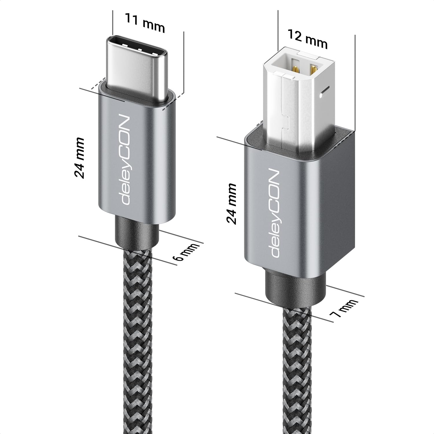 Detalle de deleyCON USB-C zu USB-B 2.0 Druckerkabel 1,5 m – Kabel für Drucker, Scanner und Multifunktionsgeräte