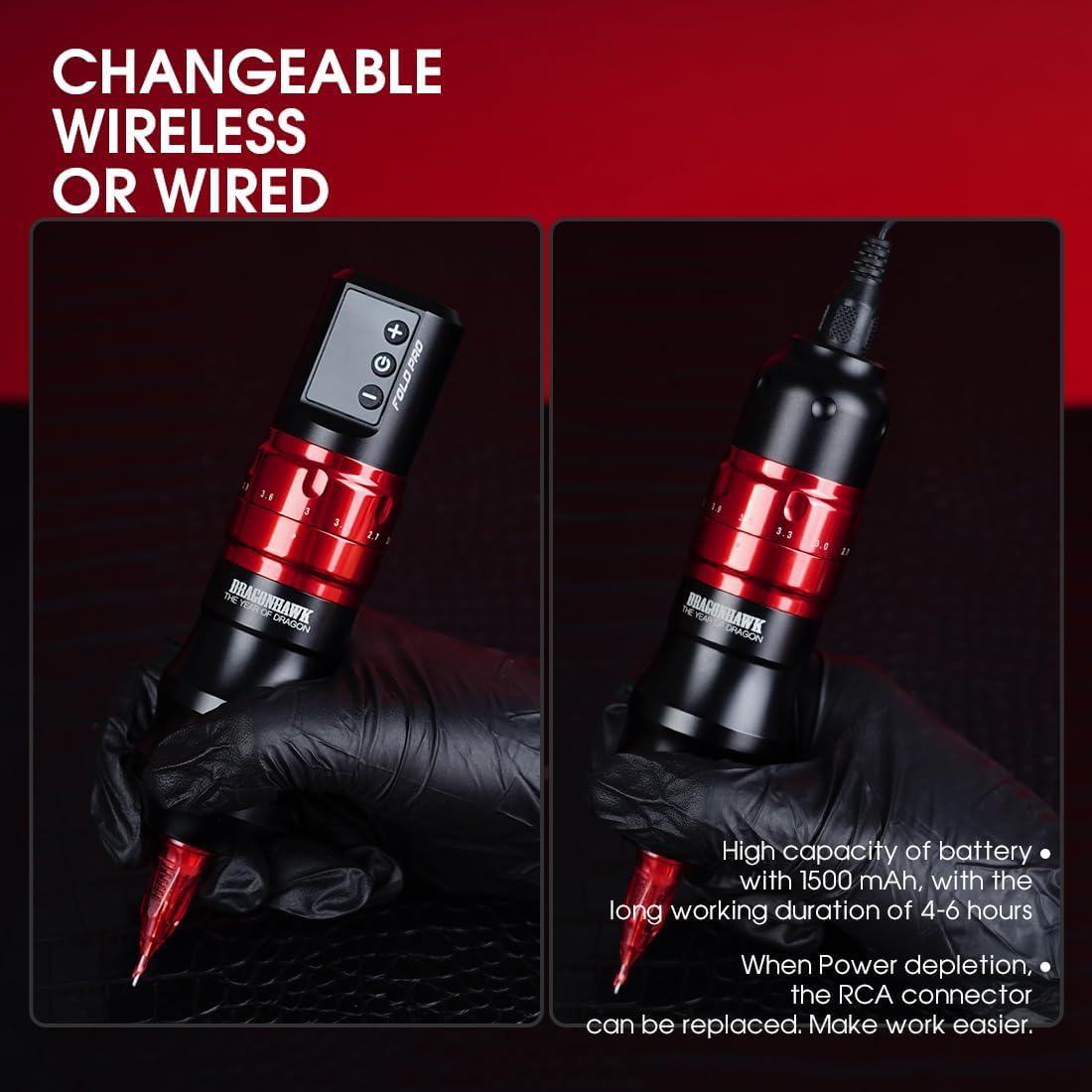 Thumbnail 6 de Dragonhawk Fold Pro Kit sans fil avec 7 courses réglables (2,4 à 4,2 mm) et 2 batteries 1500 mAh – Rouge