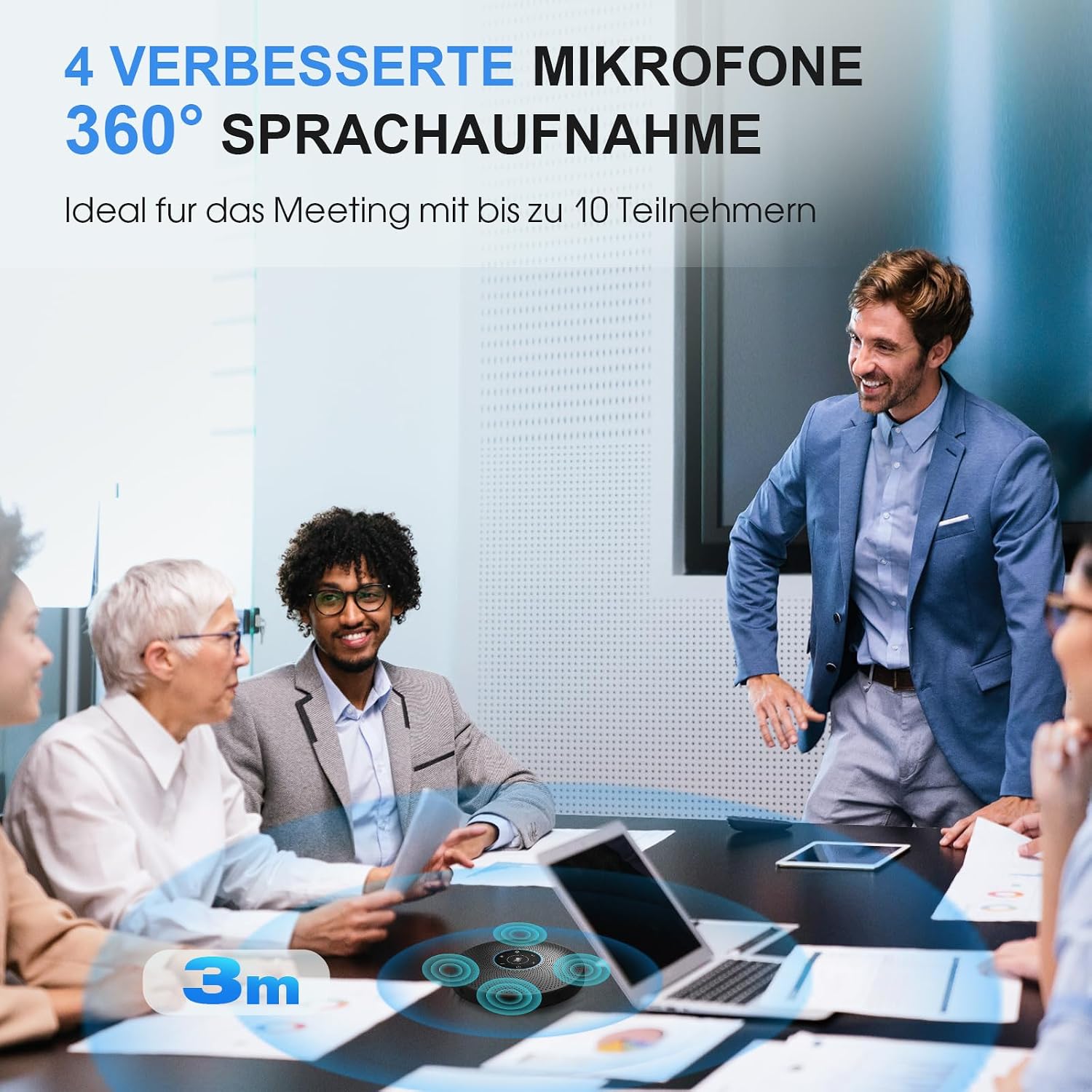 Detalle 2 de EMEET M2 Bluetooth-Konferenzlautsprecher: USB-Speakerphone mit 4 AI-Mikrofonen