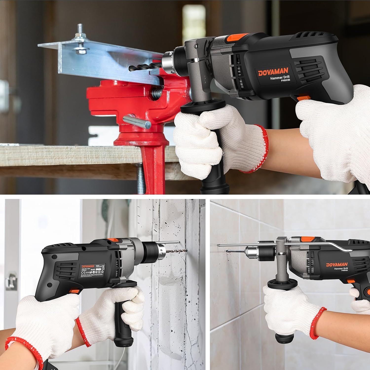 Thumbnail 6 de DOVAMAN 850W Hammer Drill (corded) with 13mm metal chuck, variable speed up to 3000RPM & 15-piece bit set