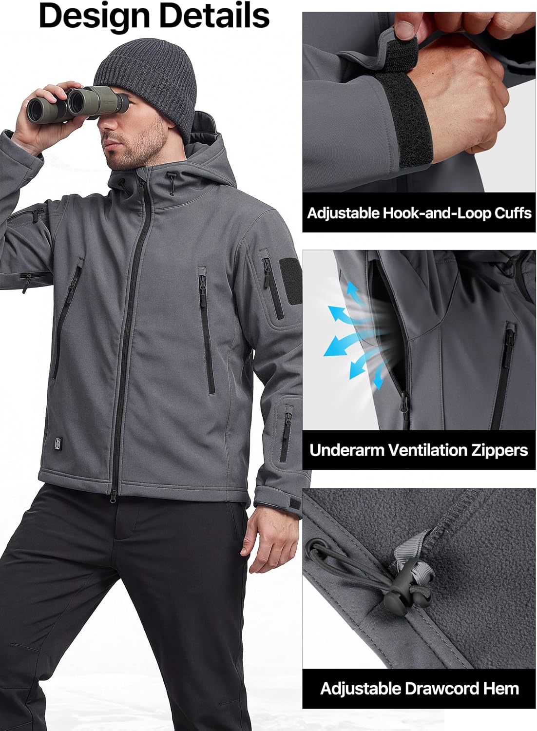 Thumbnail 6 de FREE SOLDIER Men's Hooded Softshell Jacket, Waterproof, Fleece-Lined, 9 Pockets