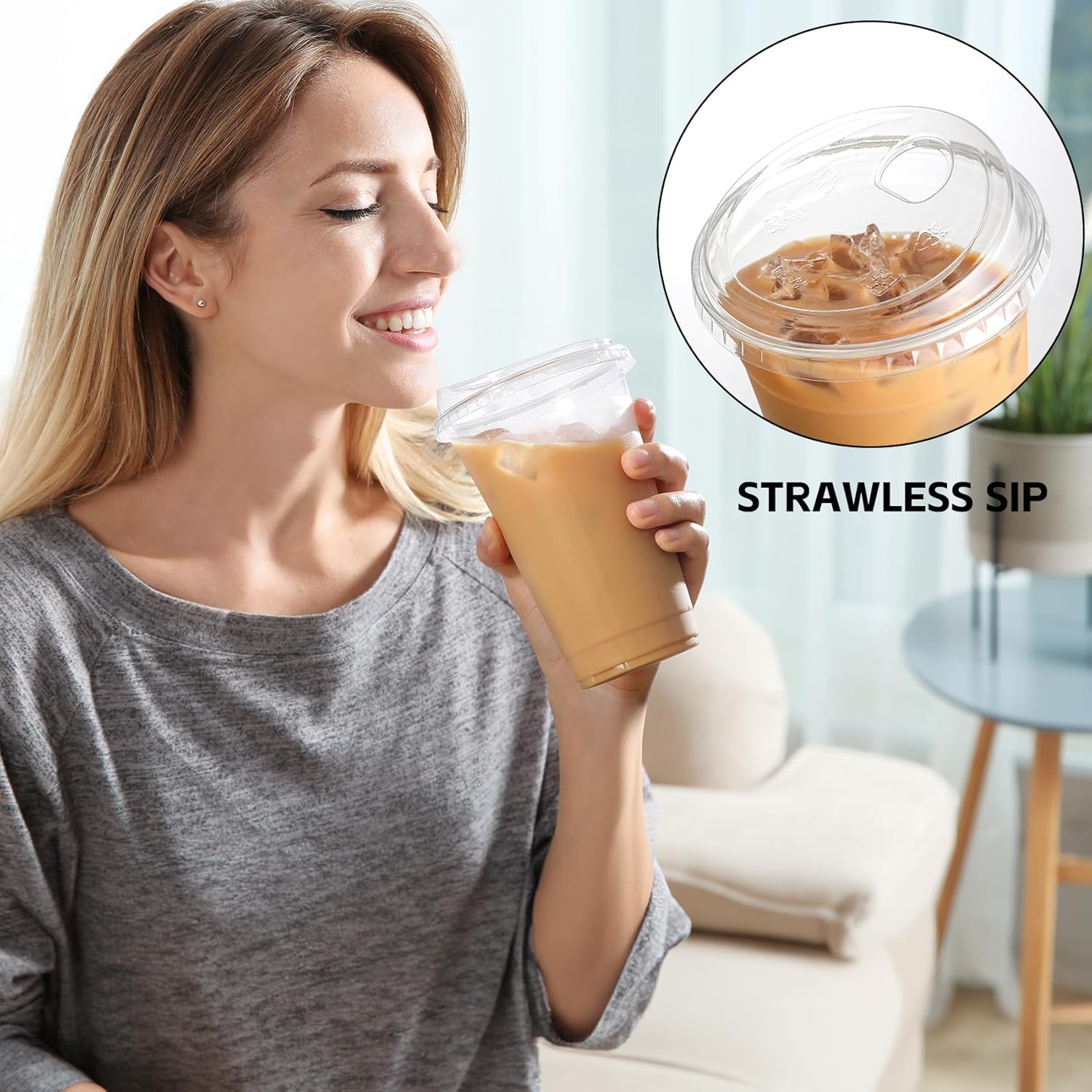 Thumbnail 5 de AOZITA 100-Pack 16 oz Clear Plastic Cups with Strawless Sip Lids (BPA-Free)
