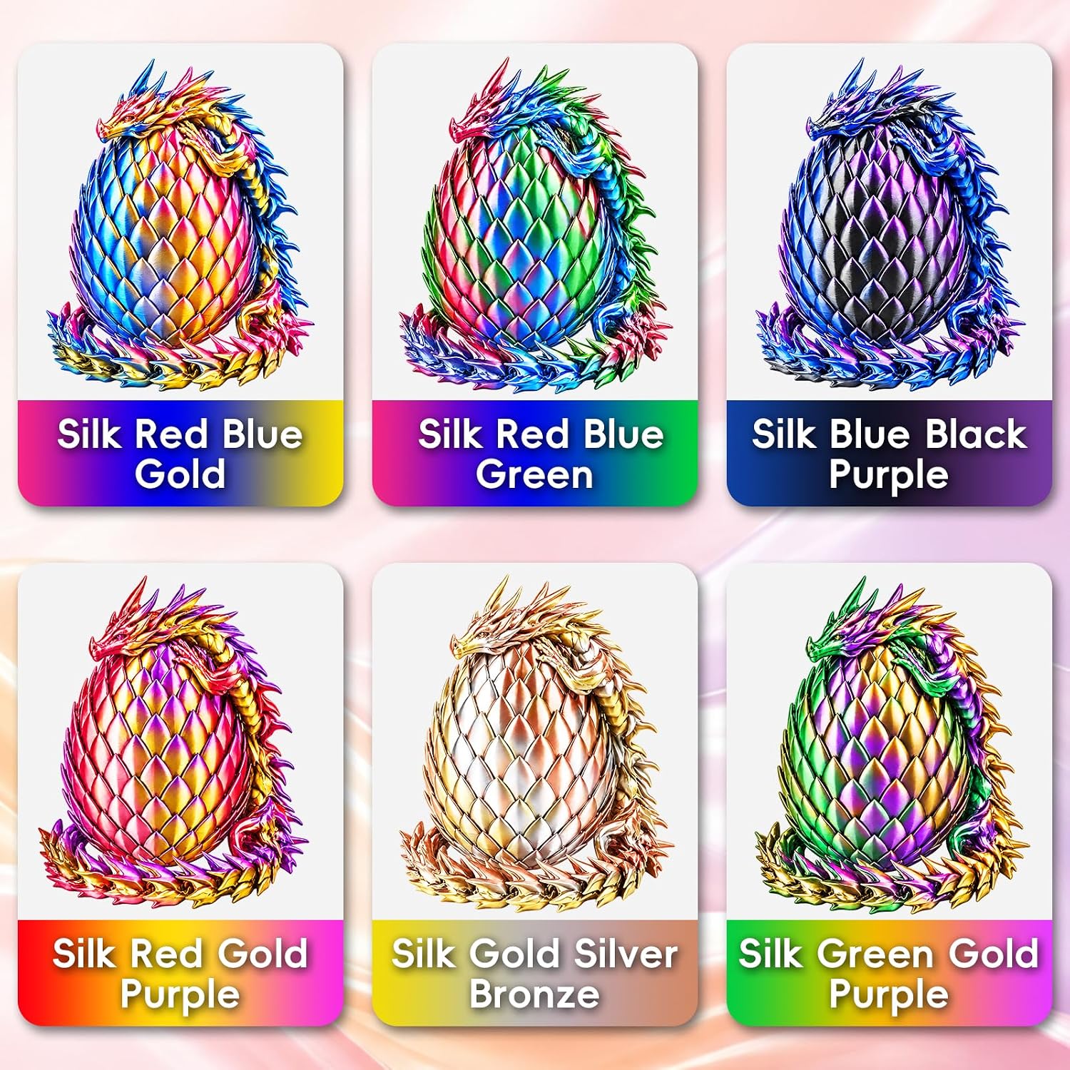 Detalle 2 de UGUESS PLA+ Silk 3D Printer Filament Bundle, 1.75 mm, 6 Tri-Color Spools