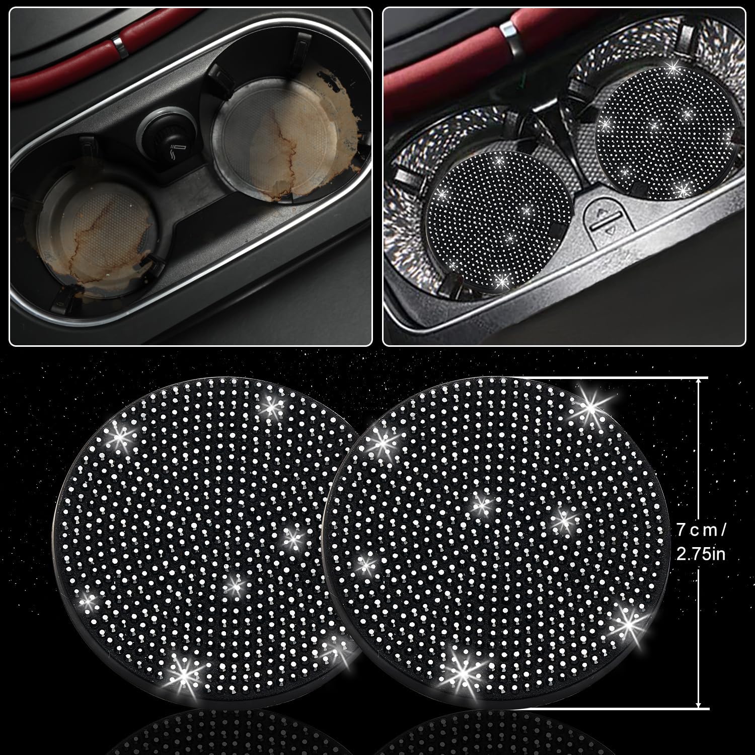 Thumbnail 6 de NBTEPEM 27 PCs Black Bling Car Accessories Set for Women — Universal 15 Inch Steering Wheel Cover & More