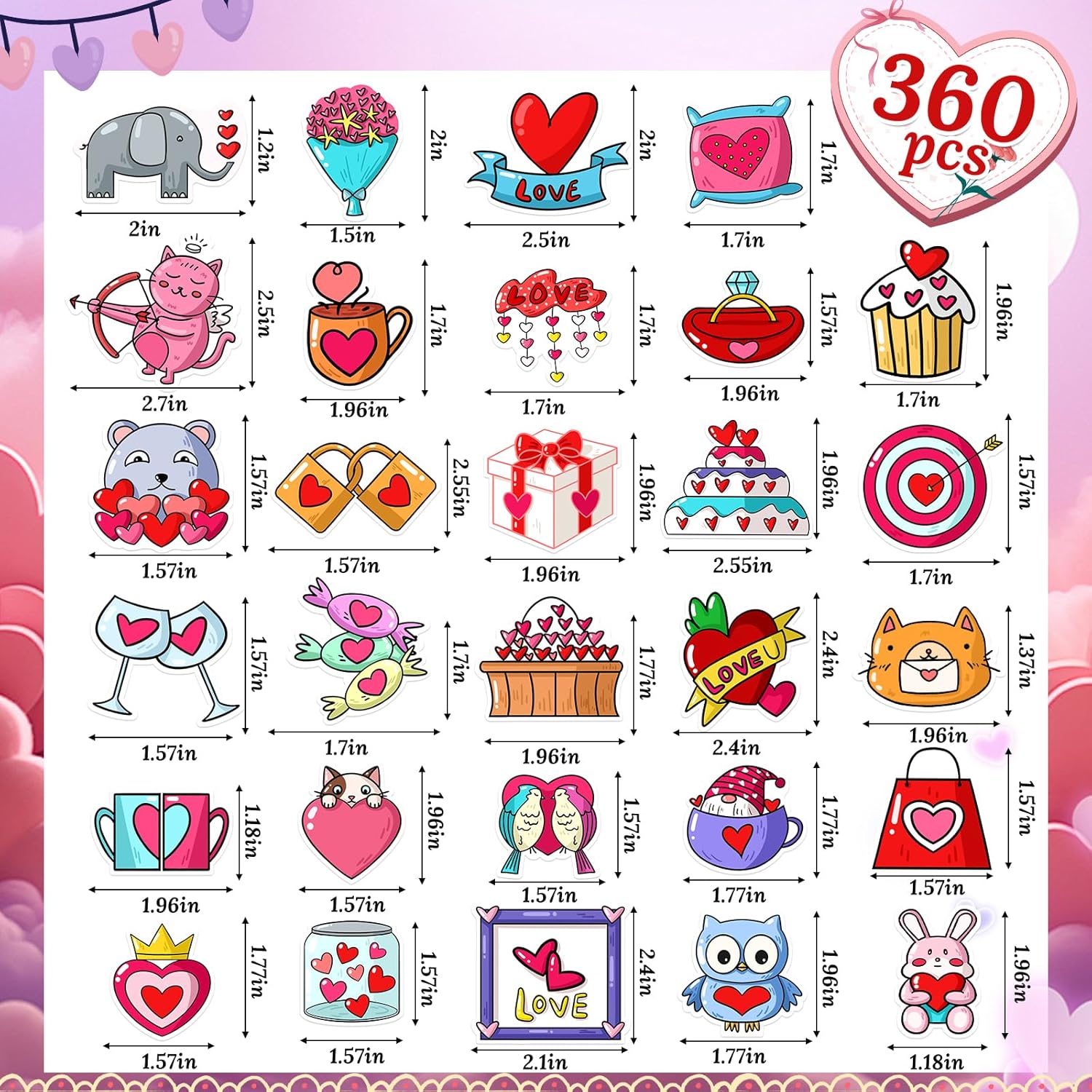 Thumbnail 1 de 360Pcs 120 Styles Valentine's Day Stickers 🎨