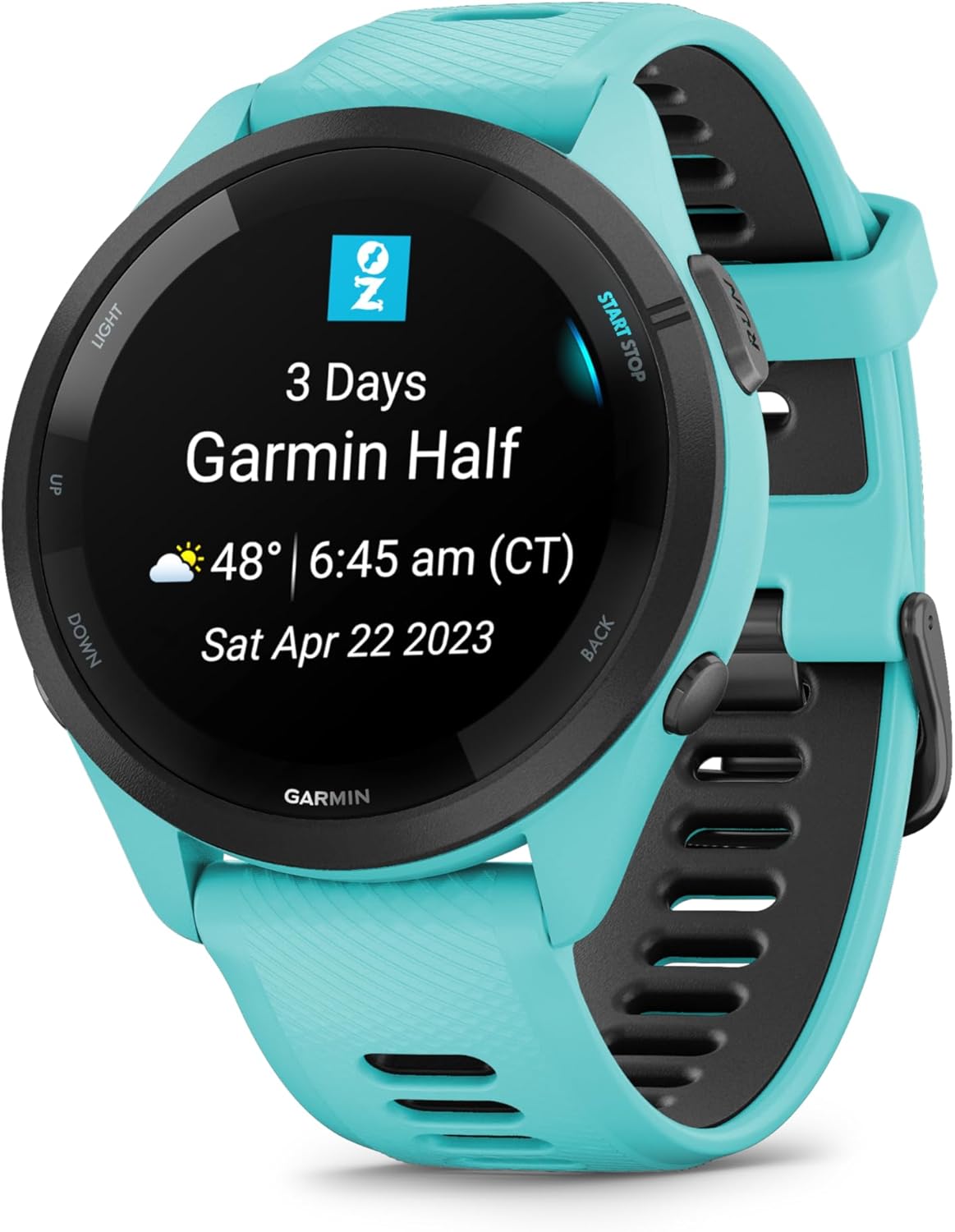 Thumbnail 1 de Garmin Forerunner 265 – Montre GPS de running avec écran AMOLED et bracelet turquoise/noir