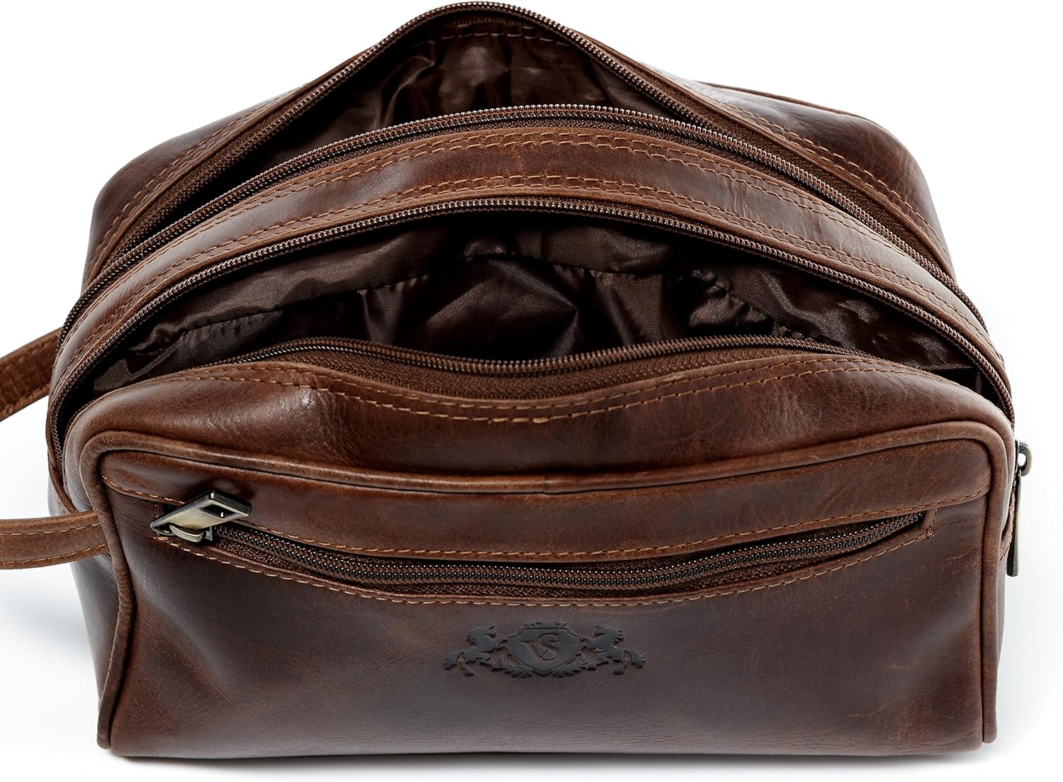 Detalle de SID & VAIN Gatwick Large Leather Wash Bag – A practical, handmade toiletry companion