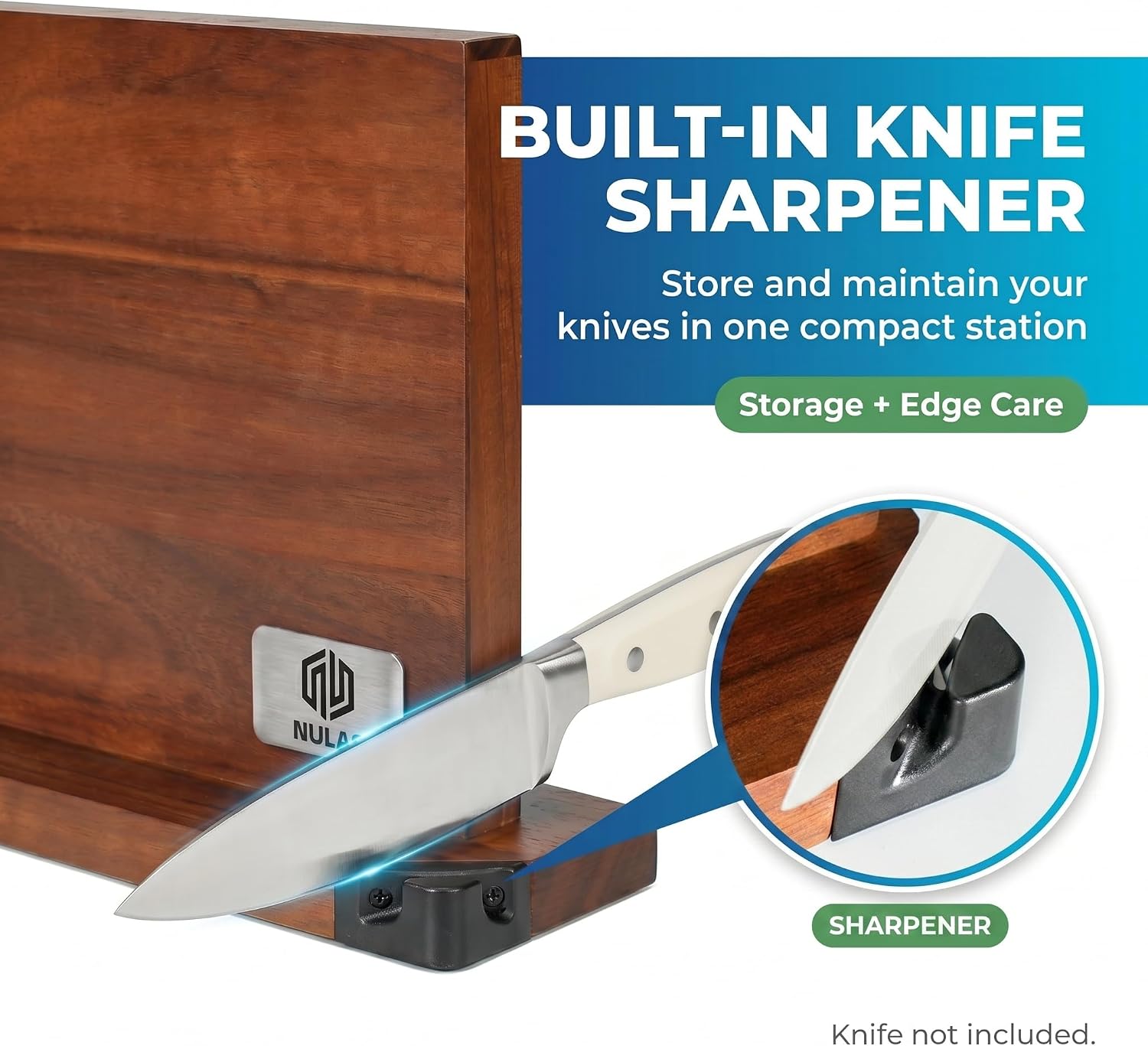 Detalle de Magnetic Knife Block with Built-in Sharpener — Double-Sided, Holds Up to 12 Knives & Metal Tools