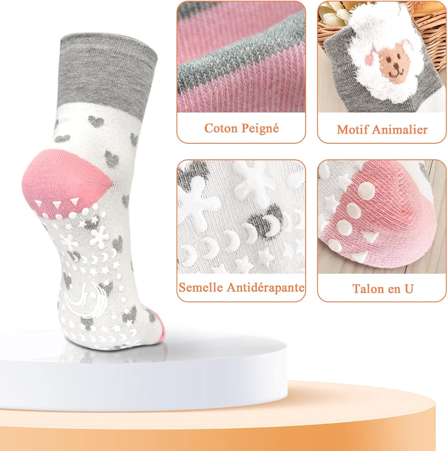 Detalle 1 de ZFSOCK Chaussettes Antidérapantes Filles 5 paires