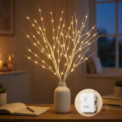 Detalle de Afaiup 2 Stück Lichterbaum innen 132LEDs Lichterzweige mit Timer – warmweißes Dekor-Set