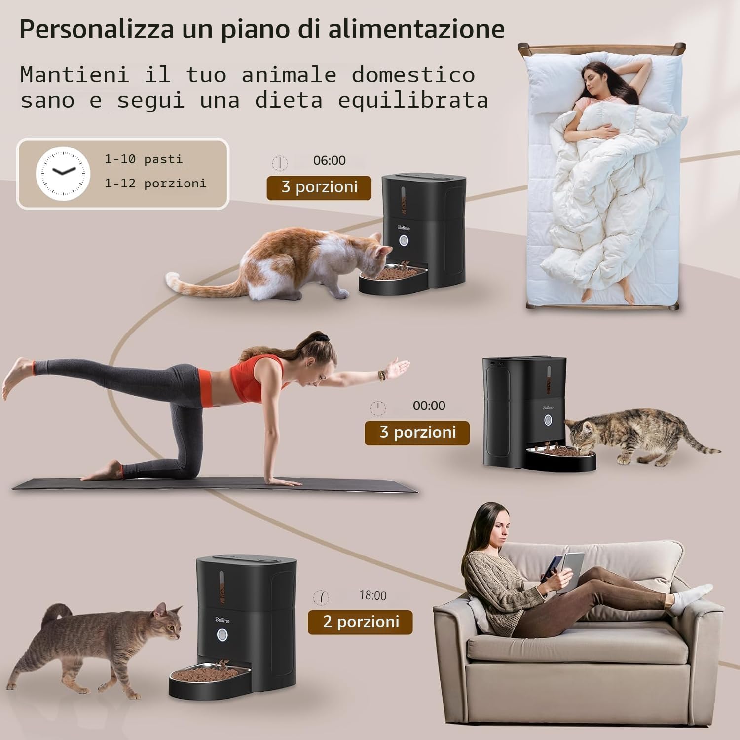 Detalle de Balimo Distributore Automatico di Cibo per Gatti e Cani, 3L, con App WiFi 2.4G, 10 pasti/giorno e ciotola in acciaio inox
